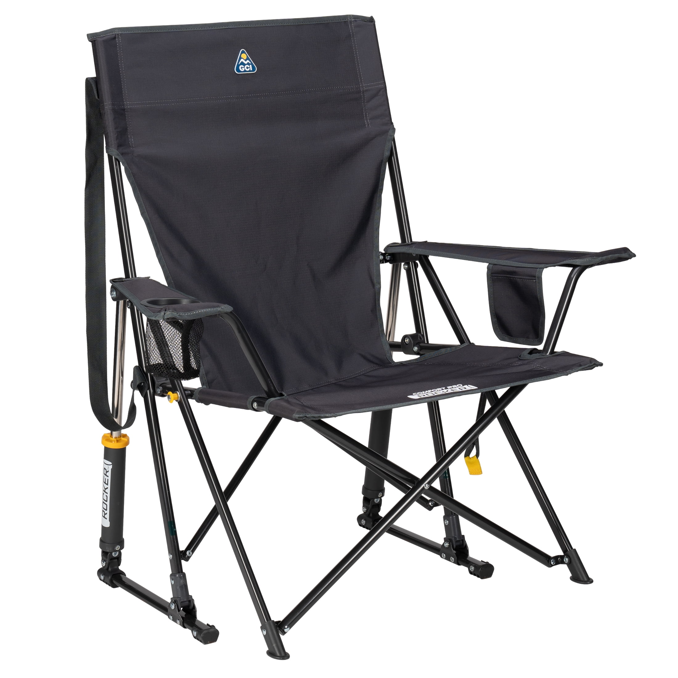 GCI Outdoor Comfort Pro Rocker Foldable Rocking Camp Chair with Solid Backrest, Dark Charcoal