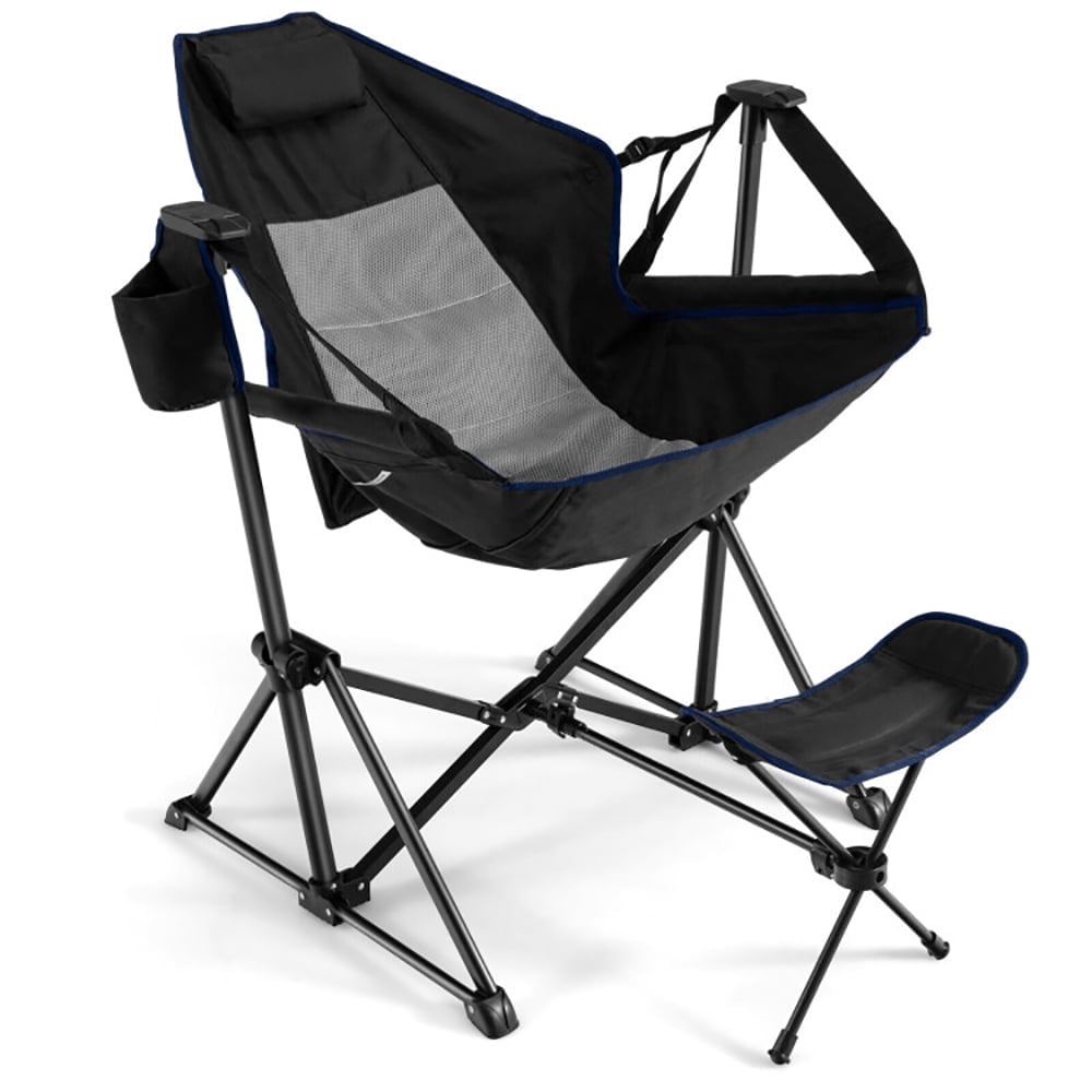 Resenkos Hammock Camping Chair with Retractable Footrest and Carrying Bag-Black, Camping Chairs for Adult Hiking Fishing Beach