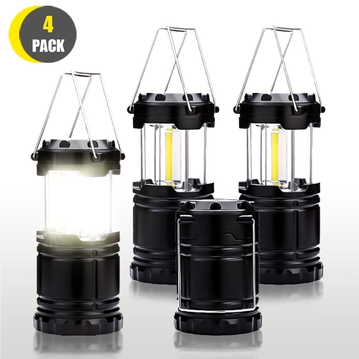 EssentLife COB Camping Lantern 4-Pack, Collapsible Battery powered ,Ultra Bright, Water Resistant, Portable Emergency Lights