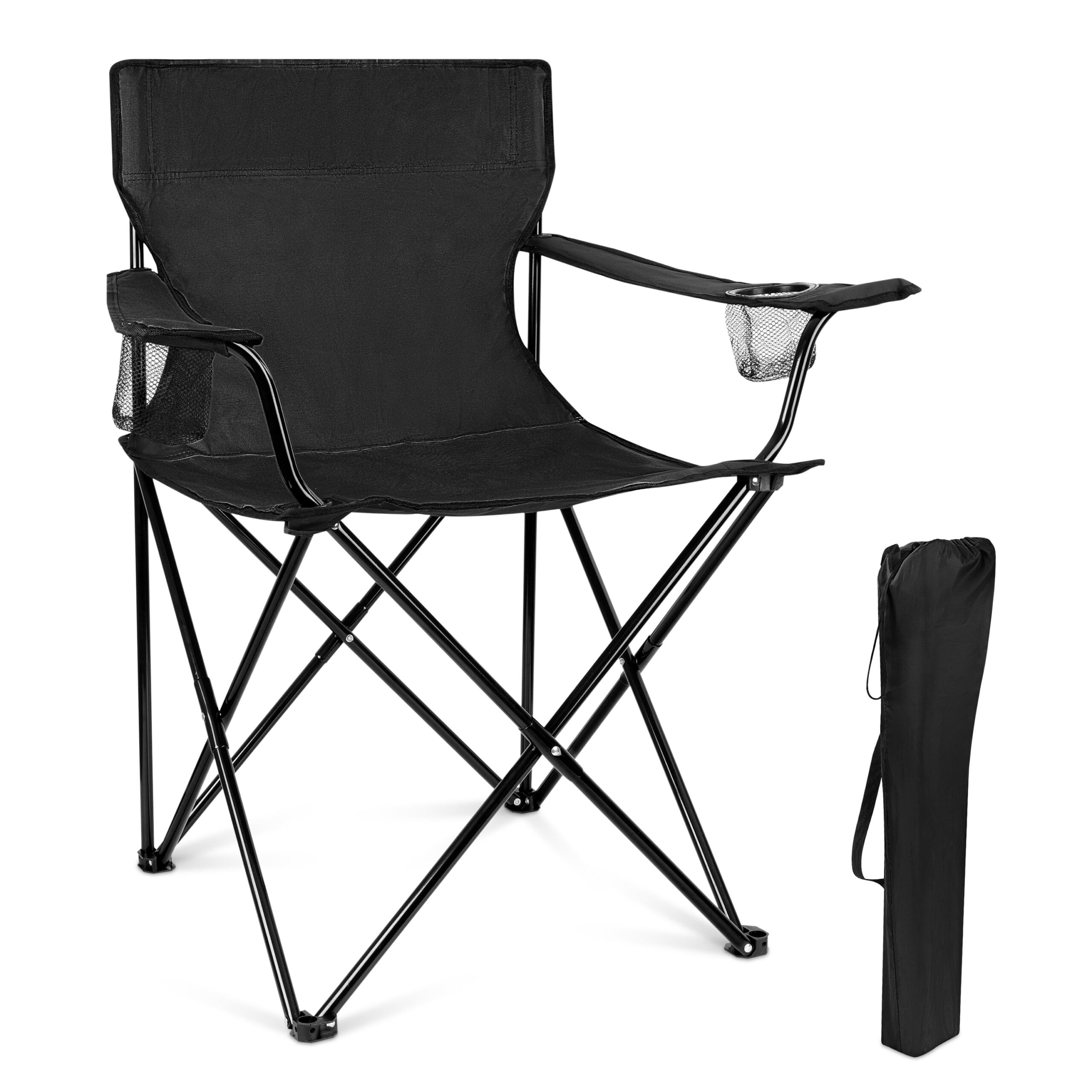Coliware Outdoor Lightweight Folding Camping Chair, Oversized Oxford Portable Director Chair for camping with Carry Bag Cup Holder, Compact & 551lb Loading Capacity-Black