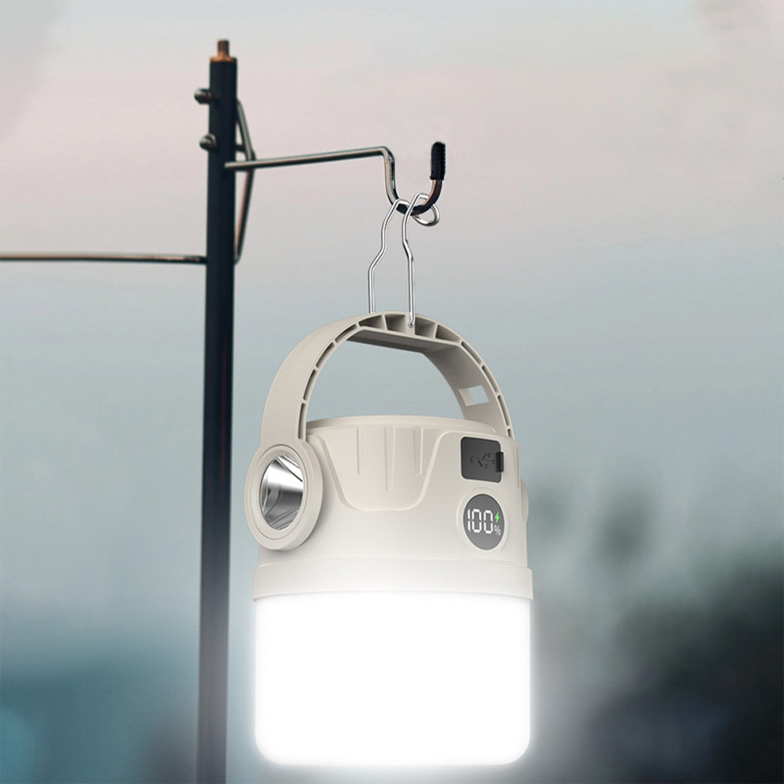 Qonioi Solar Camping Lantern, Rechargeable Outdoor Light with Power Bank, 1200mAh Portable Camping Lamp with USB Output, Solar and Type-C Charging for Tent Hiking Emergency