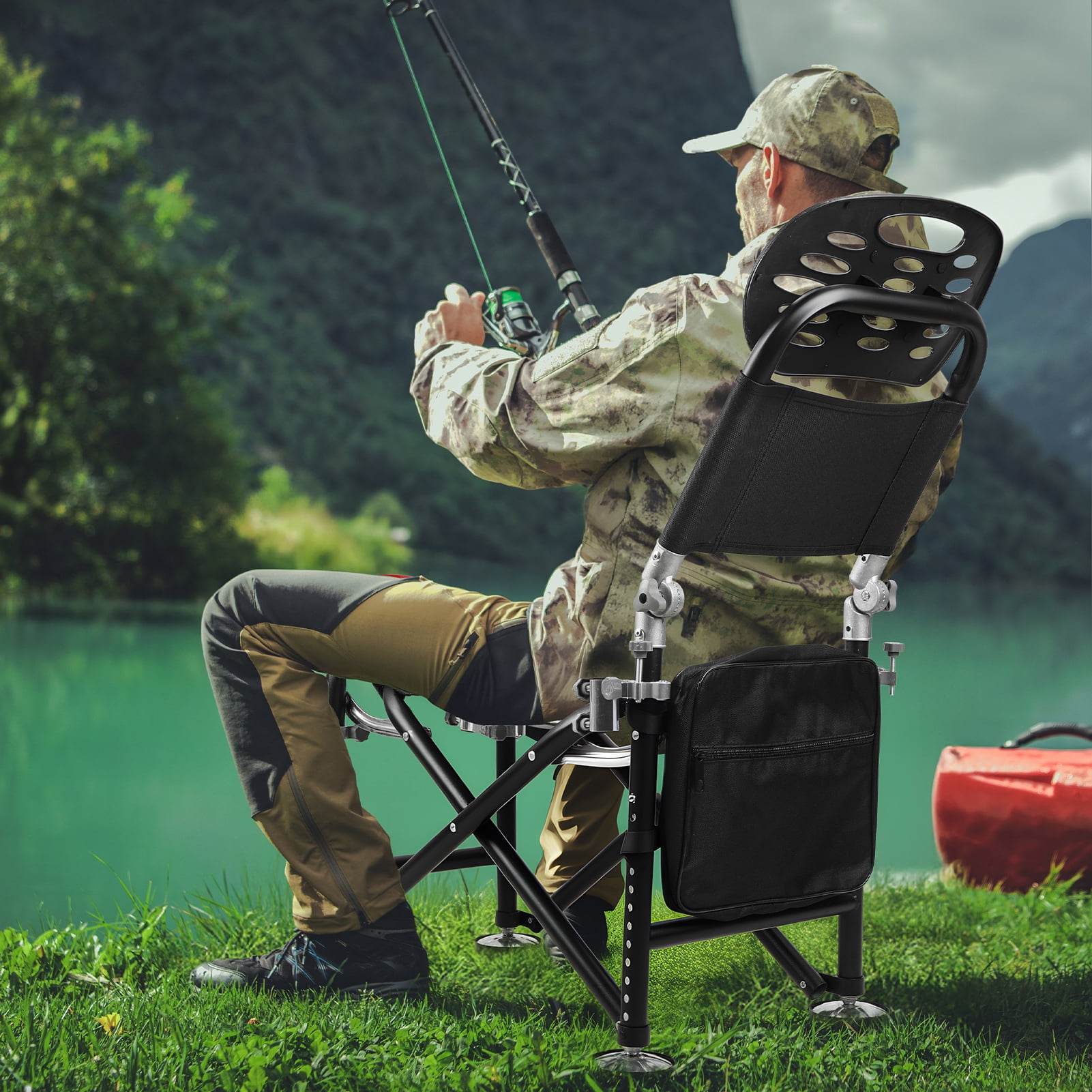 solautey Folding Fishing Chair 13 Gear Rise Fall for Adults Heavy Duty Adjustable Legs Outdoor Camping Chairs Portable Ice Fishing Chair for Camp Patio