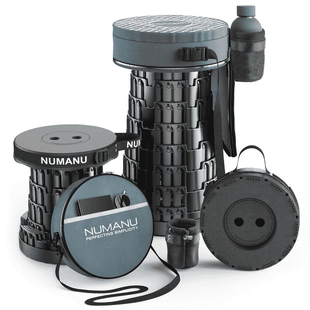 NUMANU 2025 Upgraded Collapsible Stool & 3IN1 Cushioned Carry Bag, Adjustable Height Folding Stool, Telescopic Camping Chair Retractable Seat or Footrest for Outdoors & Travel, Max 620lbs