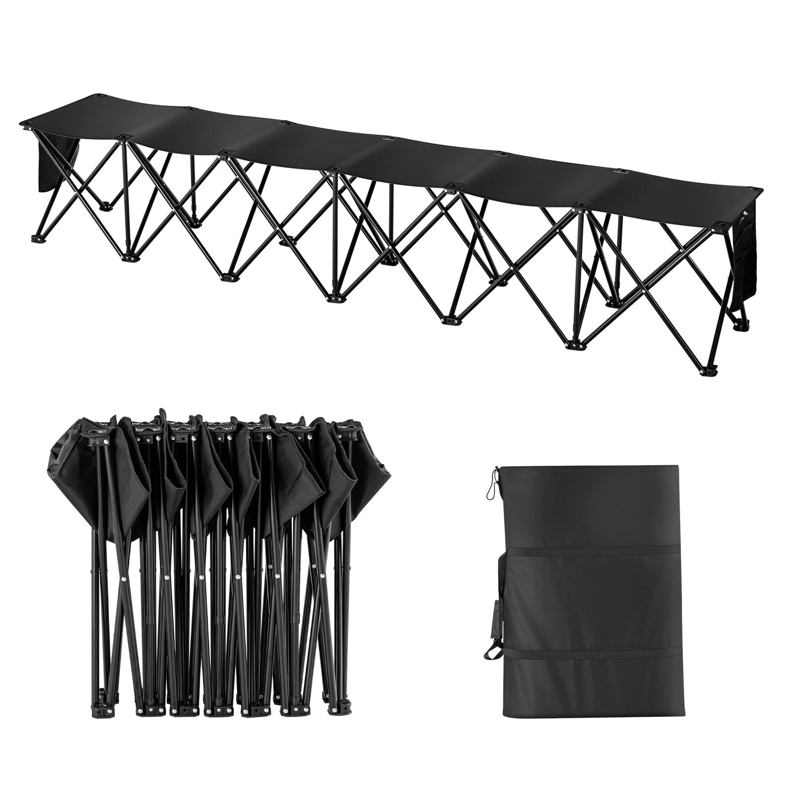 VEVOR Portable Folding Bench,6 Seats Foldable Sideline Bench, Outdoor Camping Bench Chairs with Carry Bag,Team Sport Sideline Bench for Football,Camping, Fishing,No Assembly Instant Seating,Black