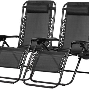 Simenmax Zero Gravity Chairs, Set of 2 Portable Recliner Beach Camping Patio Outdoor Folding Lounge Chair,Black