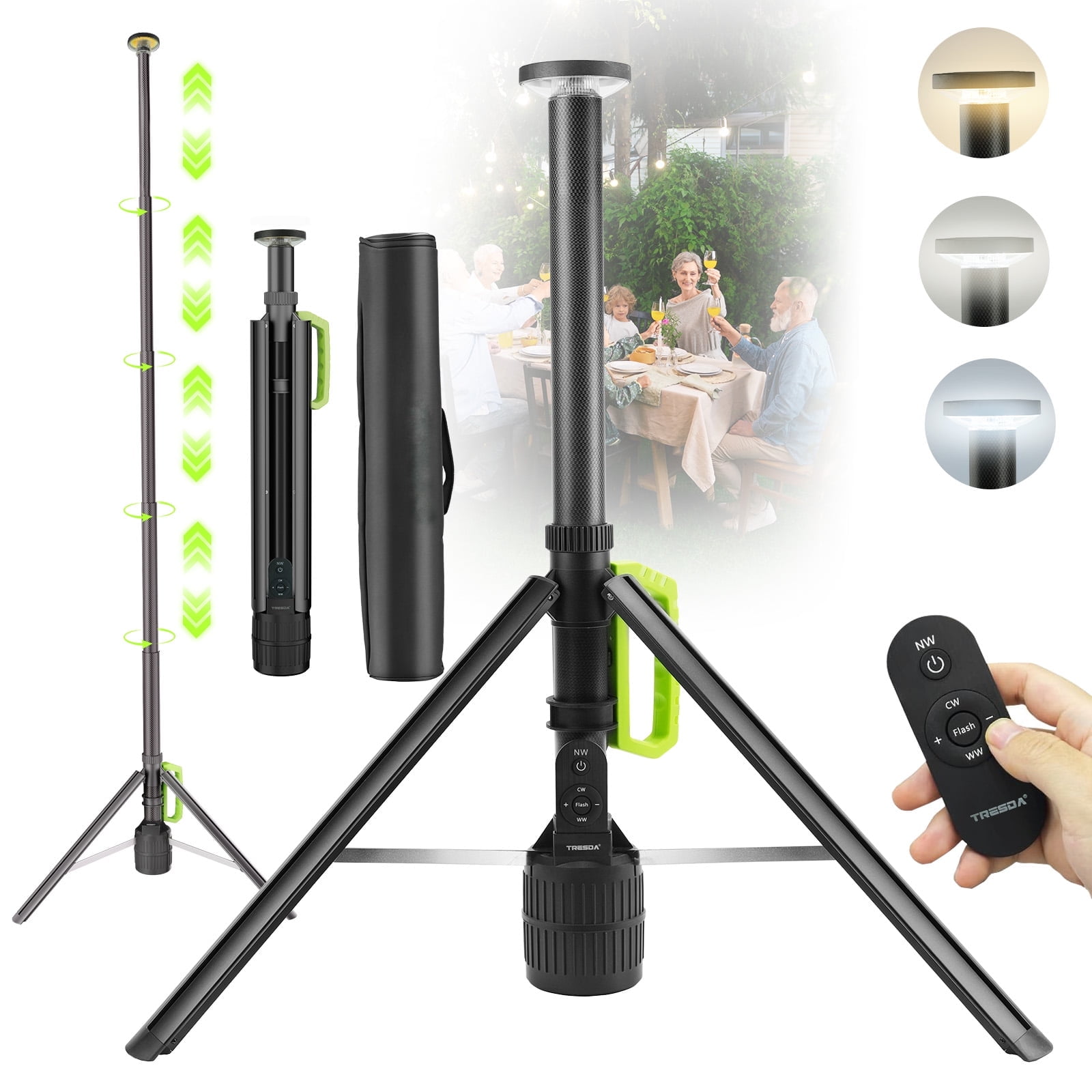 SYLMAX Rechargeable Camping Light with 8.4FT Tripod & Remote, 360° LED Work Light IP65 Waterproof,  3000LM, Portable Telescoping Light for Outdoor, Jobsite, Emergency