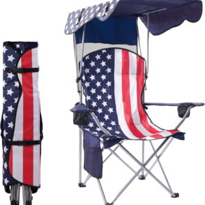 Portable Folding Camping Chairs with Canopy Shade, Beach Chair for Adults, Durable Weather Resistant 600D Oxford Cloth, Camping Chair with Canopy for Outdoors [Black]