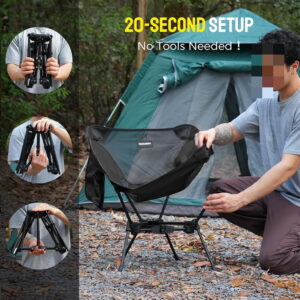 Portable Camping Chair – Compact Lightweight Folding Chair for Adults, Supports 330 lbs – Ideal for Backpacking Hiking, Fishing, Beach, Picnic & Lawn (Black)$$Sport & Recreation Other