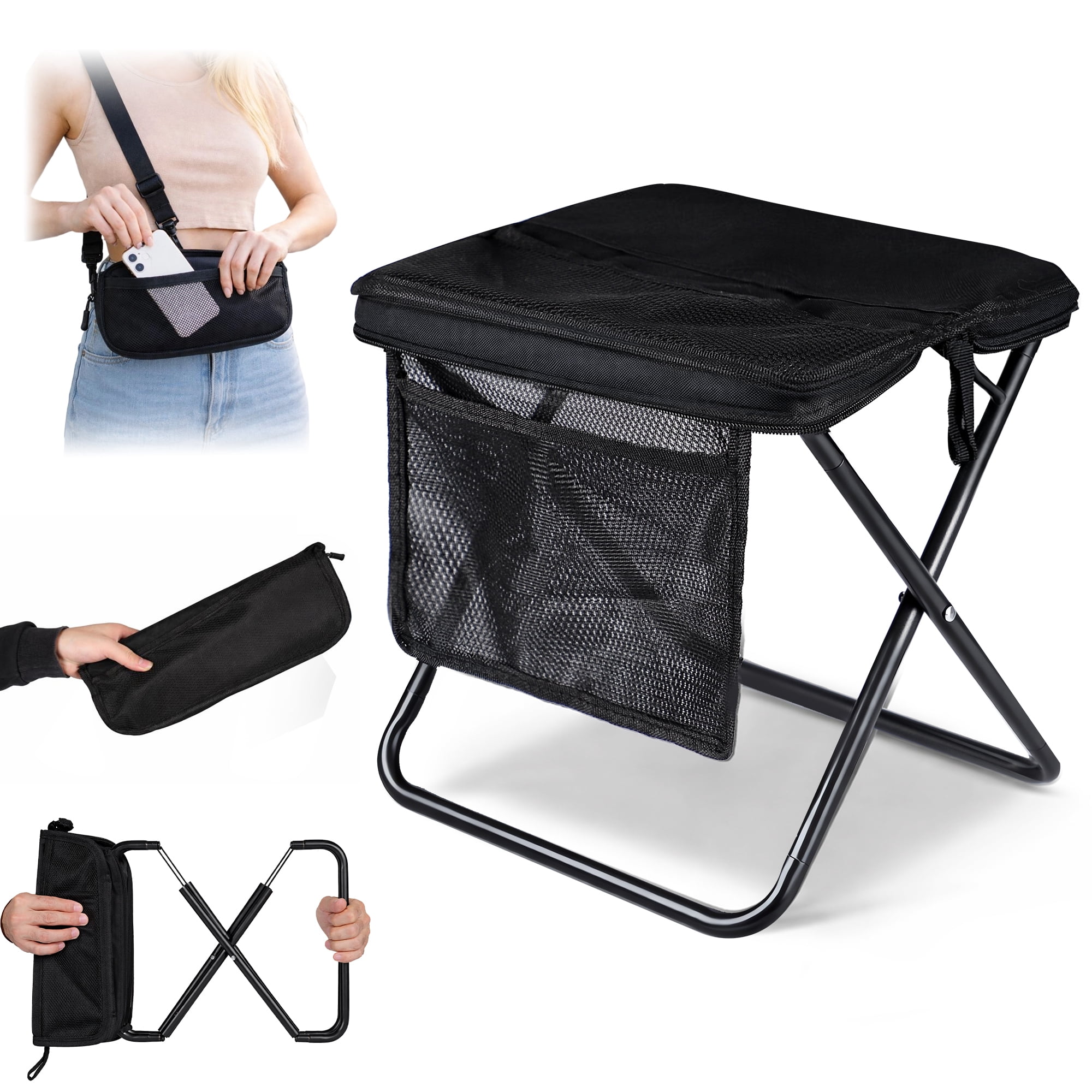 RXFSP Foldable Camping Stool, Lightweight Portable Outdoor Chair for Hiking, Fishing, Picnic, Compact & Sturdy with 400lbs Weight Capacity, Easy to Carry Travel Stool