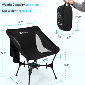 Portable Camping Chair, The 5th Gen Ultralight Compact Backpacking Foldable Lightweight Folding Chair for Outdoor Camp Hiking Beach Picnic Concert, Supports 330lbs (Black, 1 PCS)