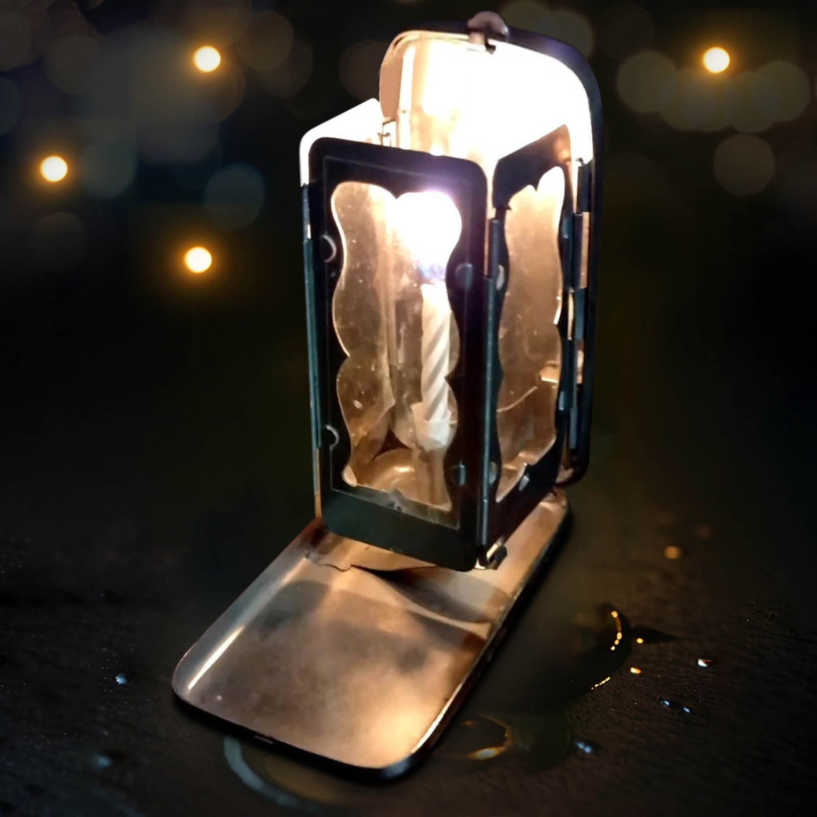 Werulen Folding Pocket Candle Holder, Compact Portable Windproof Lantern for Camping Hiking Backpacking, Stainless Steel Outdoor Emergency Candle Light, Decorative Gear for Emergency Kit Supplies