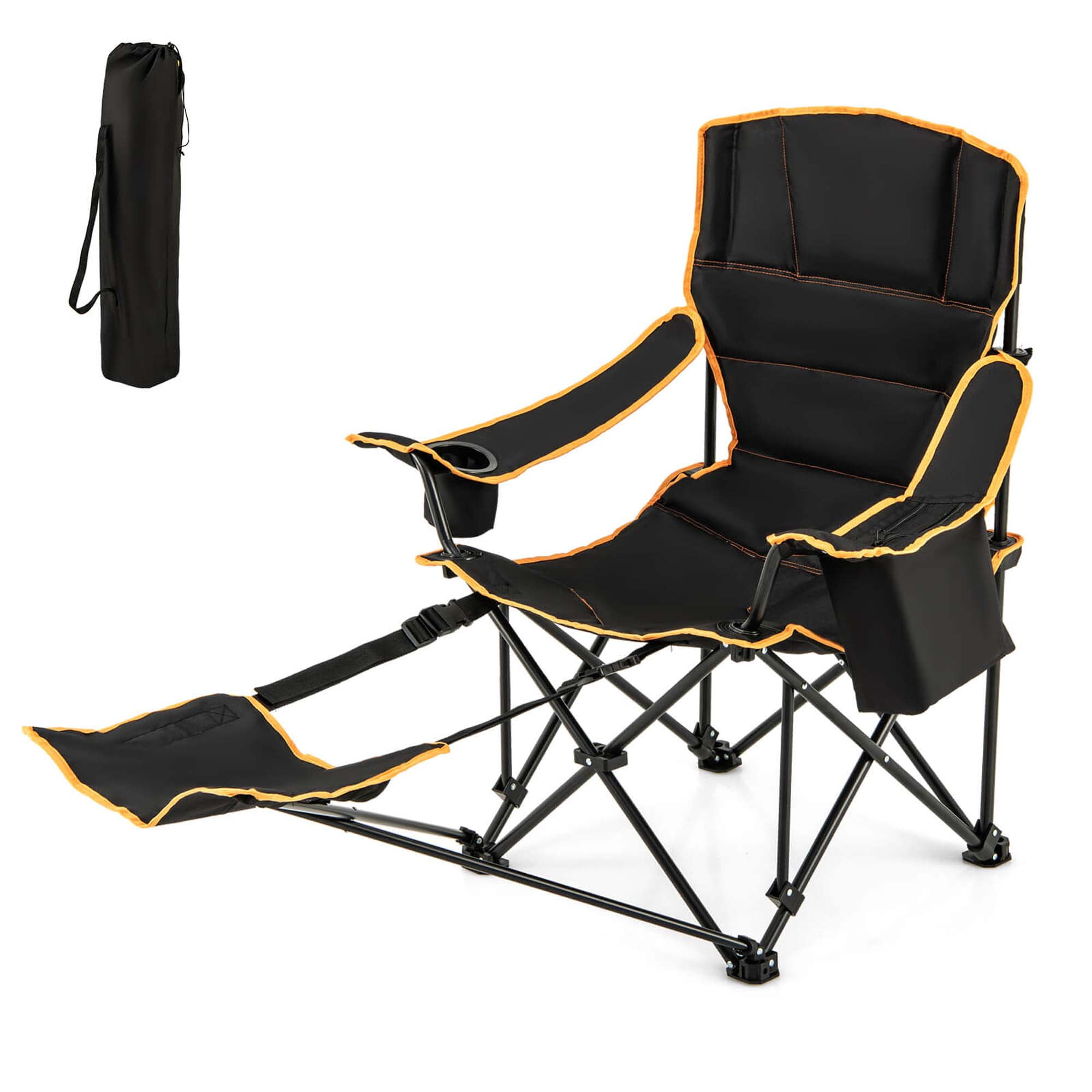 Goplus 1 PCS Folding Camping Chair with Footrest Adjustable Backrest Padded Cushion