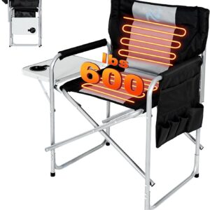 Lilypelle Oversized Heated Camping Chair, Portable Directors Chair with 3 Heat Levels, Heavy Duty Outdoor Heating Folding Chair Camp with Side Table, Pocket for Camping, Fishing, Picnic