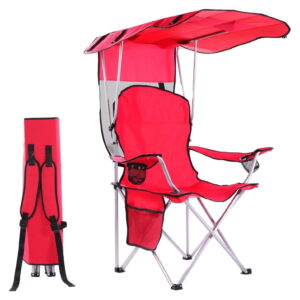 CozyBox Portable Folding Camping Chairs with Canopy Shade, Beach Chair for Adults, Durable Weather Resistant 600D Cloth, Camping Chair with Canopy for Outdoors [Red]