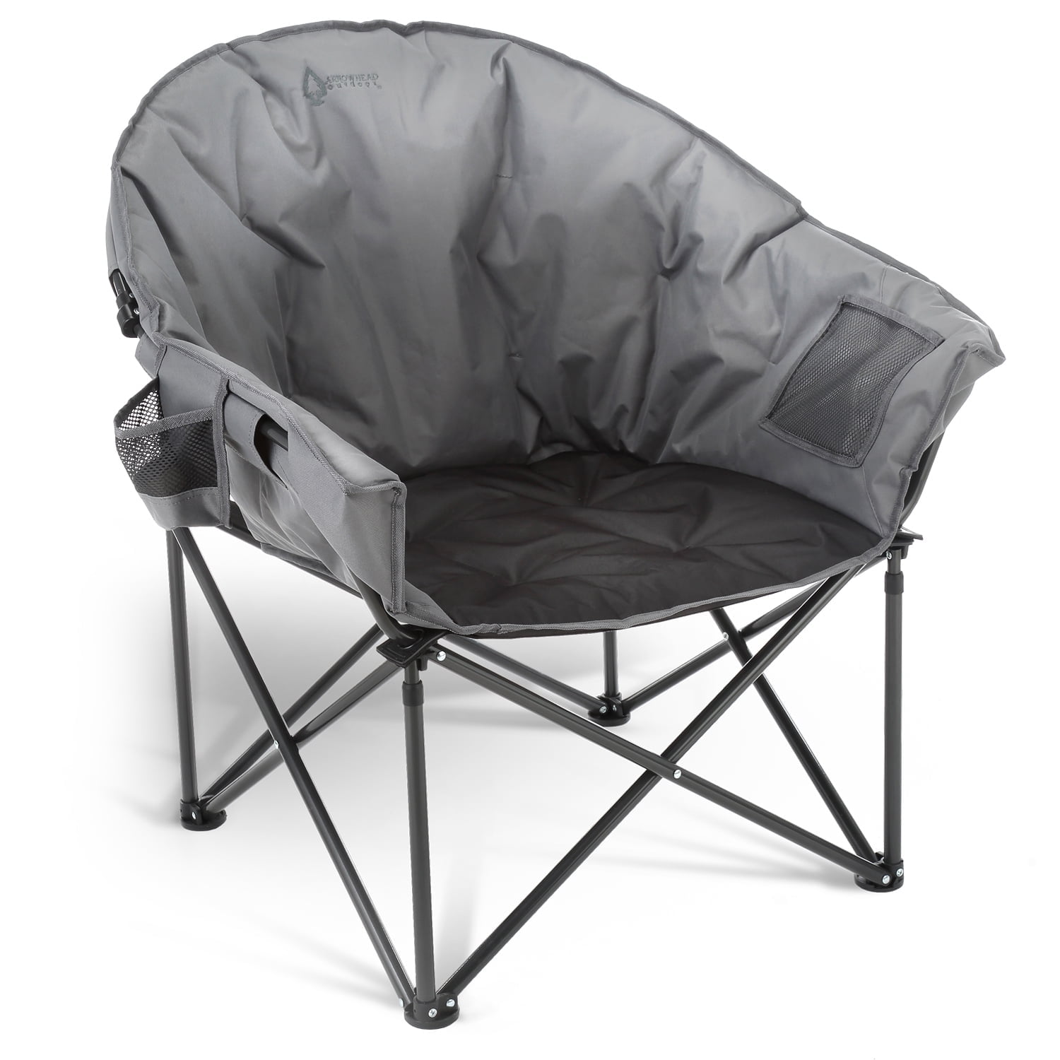 ARROWHEAD OUTDOOR Oversized Heavy-Duty Club Folding Camping Chair w/ External Pocket, Cup Holder, Gray