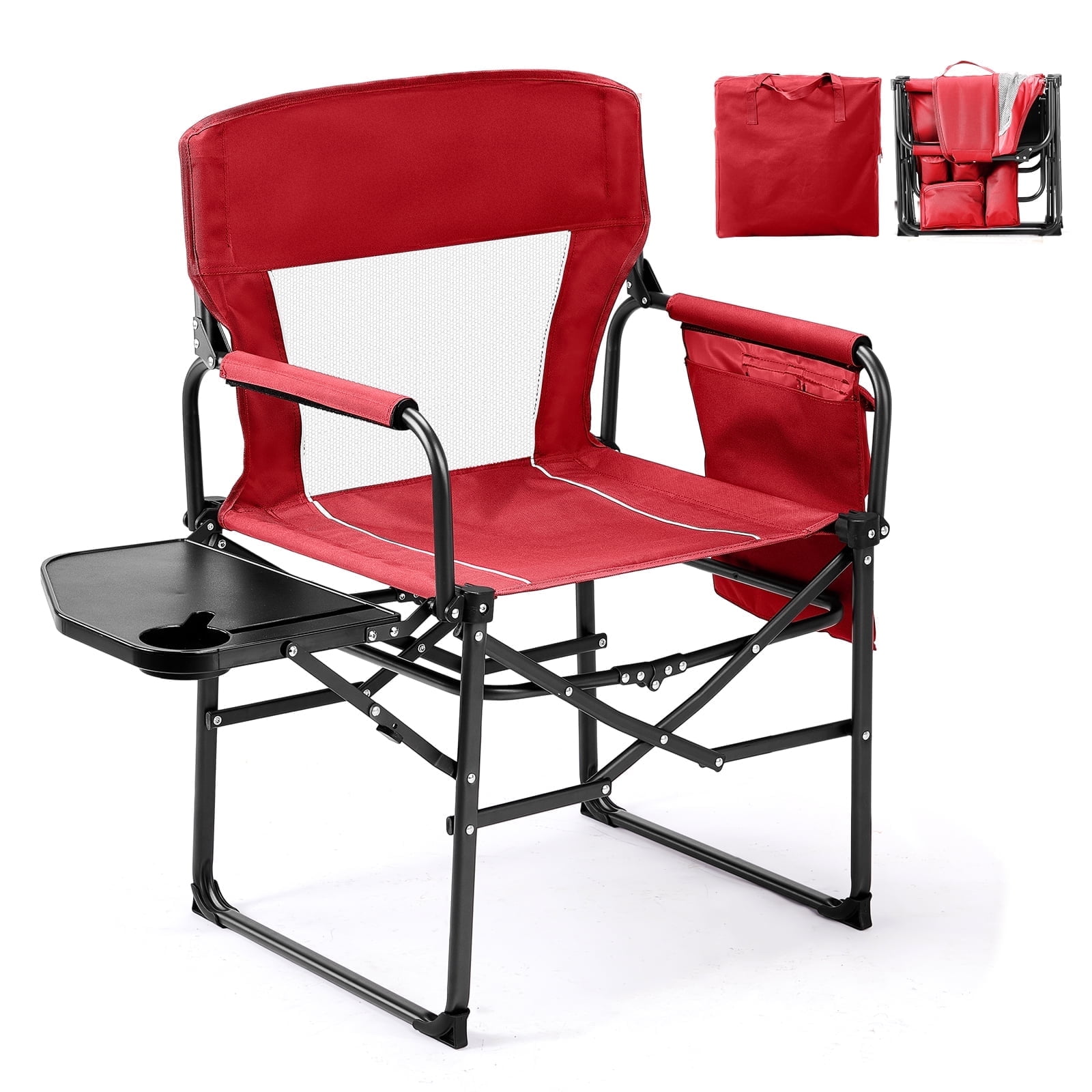 Ktaxon 1Pc Camping Chairs, Heavy Duty Folding Directors Chair with Side Table & Carry Bag, Fishing Seating for Adult, Suitable for Beach Picnic Lawn, Red
