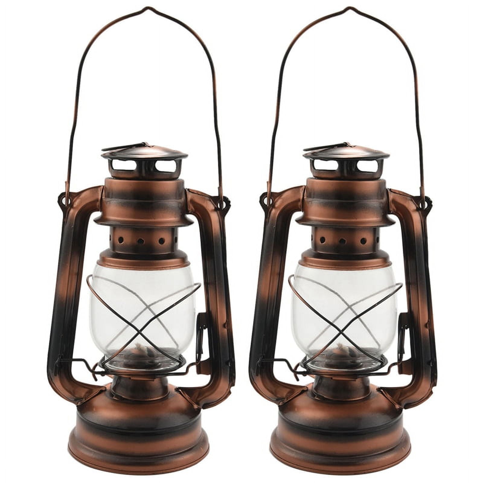 2Pcs 25cm Iron Antique Bronze Oil Lanterns (Cover) Nostalgic Portable Outdoor Camping Lamp Leak Proof Seal Camping Light