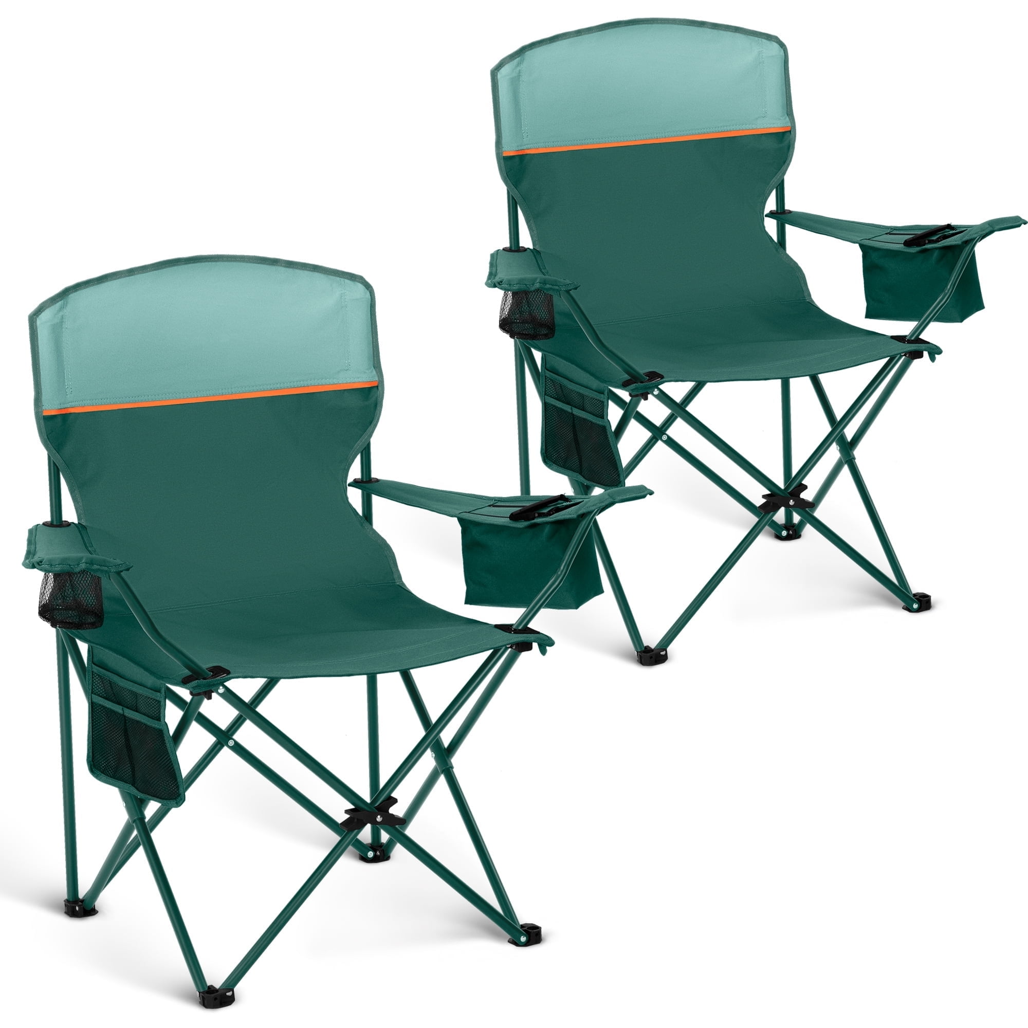Sophia & William Camping Chairs 2 Pack Portable Outdoor Folding Chairs with Cooler Bag & Side Pocket, Green