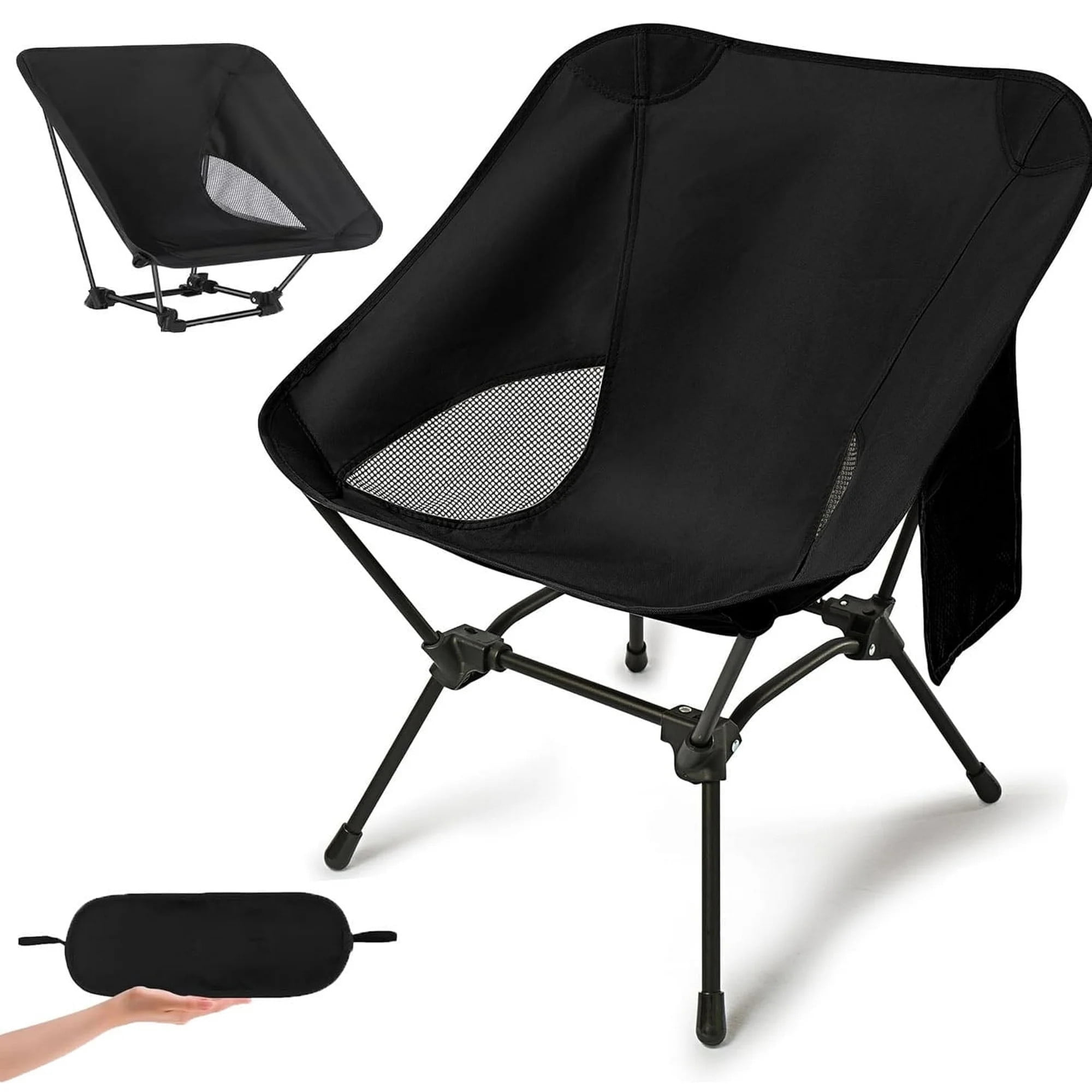 TEAFIRST Lightweight Camping Chair with Adjustable Height, Portable Folding Chairsfor Outdoor Black