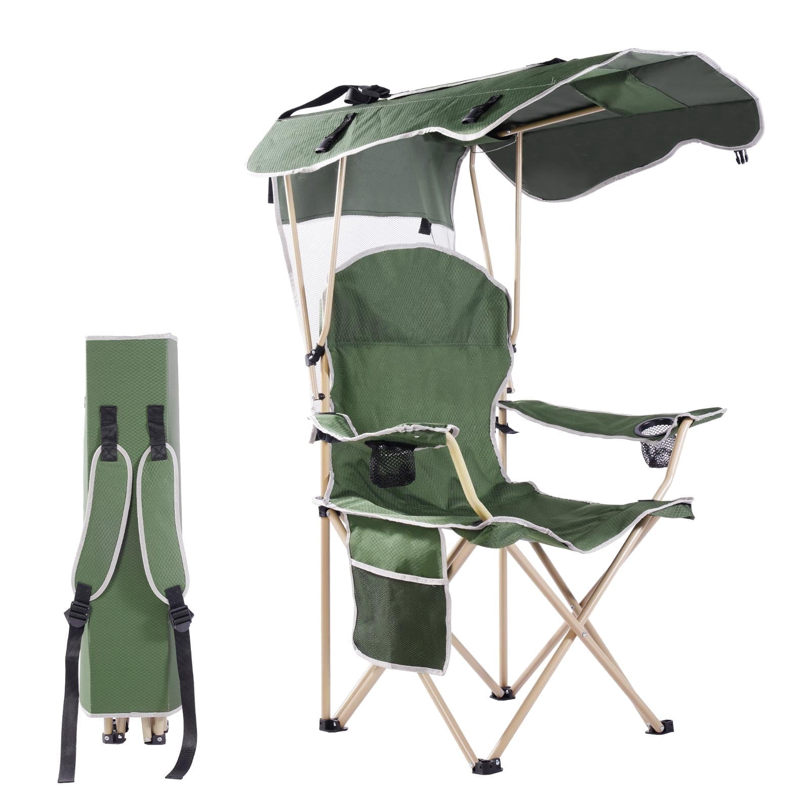CozyBox New Upgraded Portable Folding Camping Chair with Canopy Outdoor Camp Tailgate Beach Chair