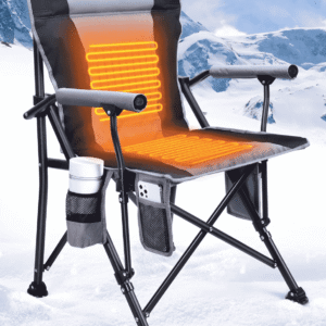 Heated Camping Chair for Adults, Fully Padded Heated Folding Chair with 3 Heat Levels, Heats Back and Seat, Rich Pockets, Heated Chairs Outdoor Sports, Support 300LBS - Batteries NOT Included - Gray