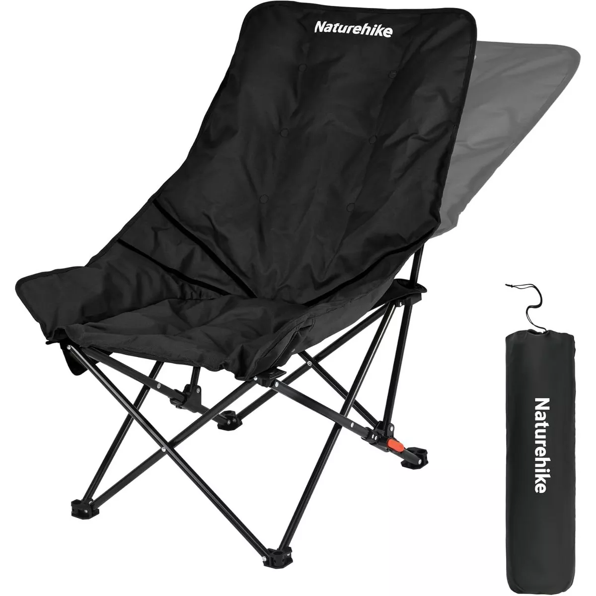 Naturehike Seastar Padded Camping Chair, Oversized 2-Position Adjustable Folding Chair, Portable Camp Chair with Side Pocket & Carry Bag, Black