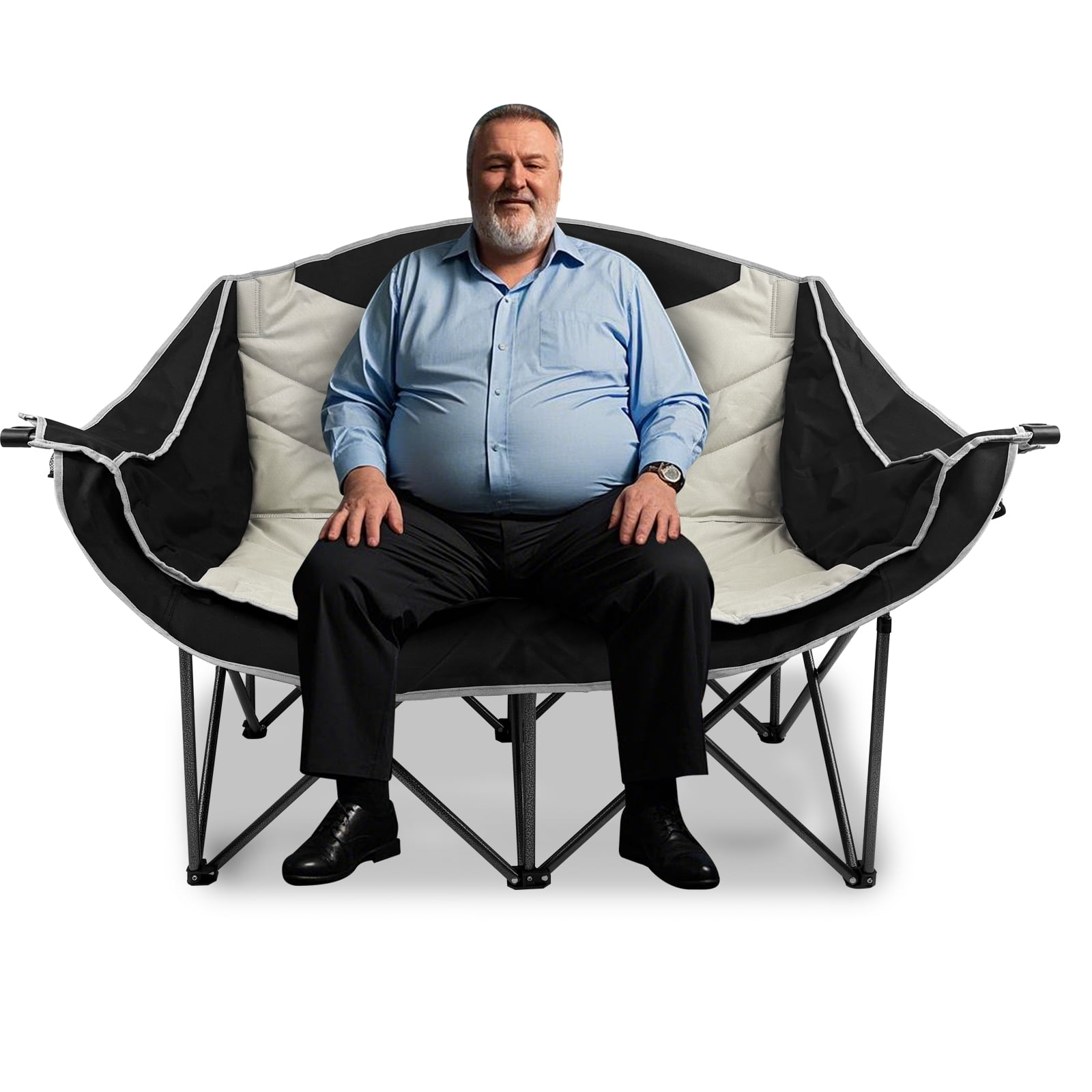 Jacgood Double Camping Chair for Couples, Comfortable Folding Loveseat with 2 Cup Holders & Armrests, Heavy-Duty 660lb Capacity for Camping