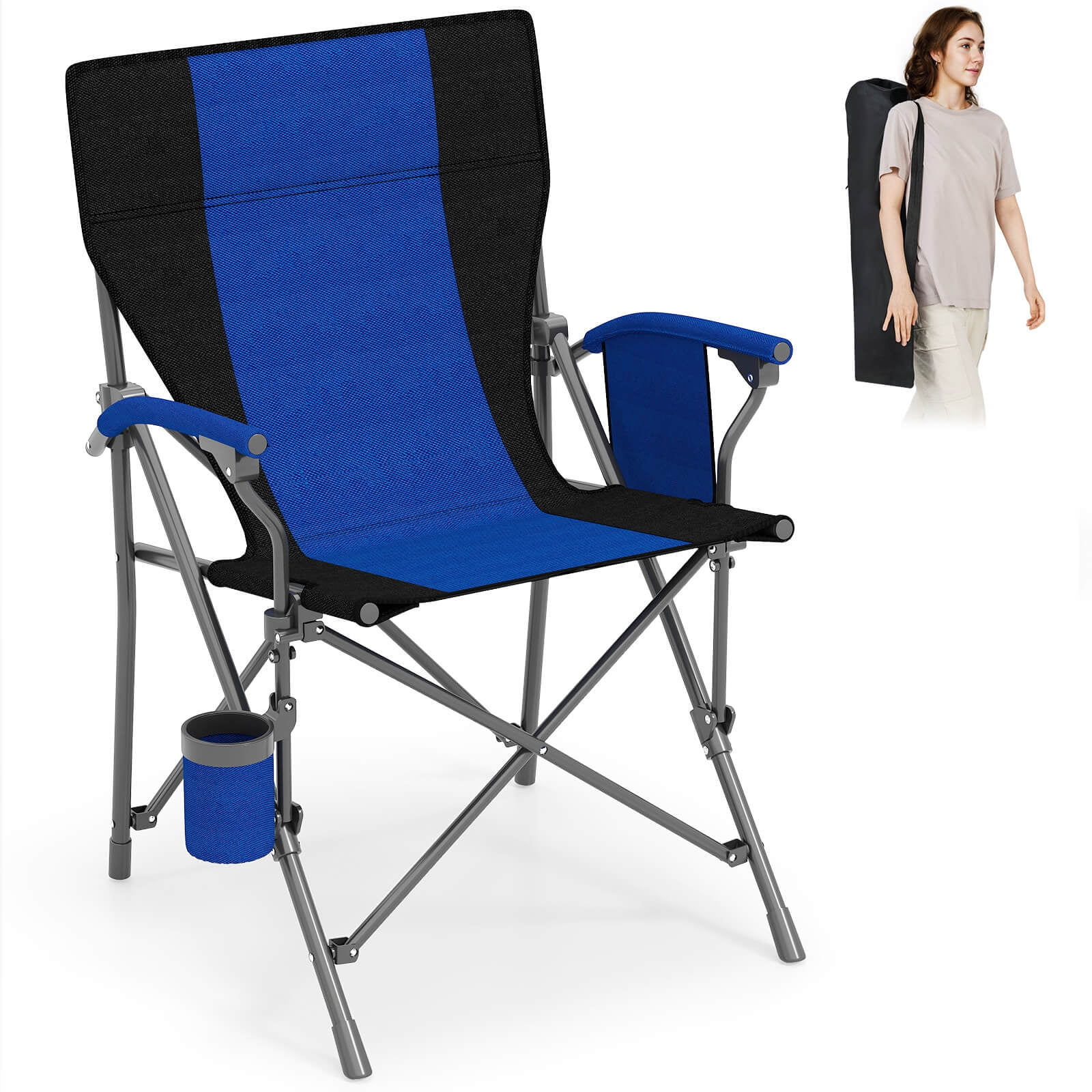 Costway 1 PCS Folding Camping Chair for Adults Portable Lawn Chair with Cup Holder & Side Pocket