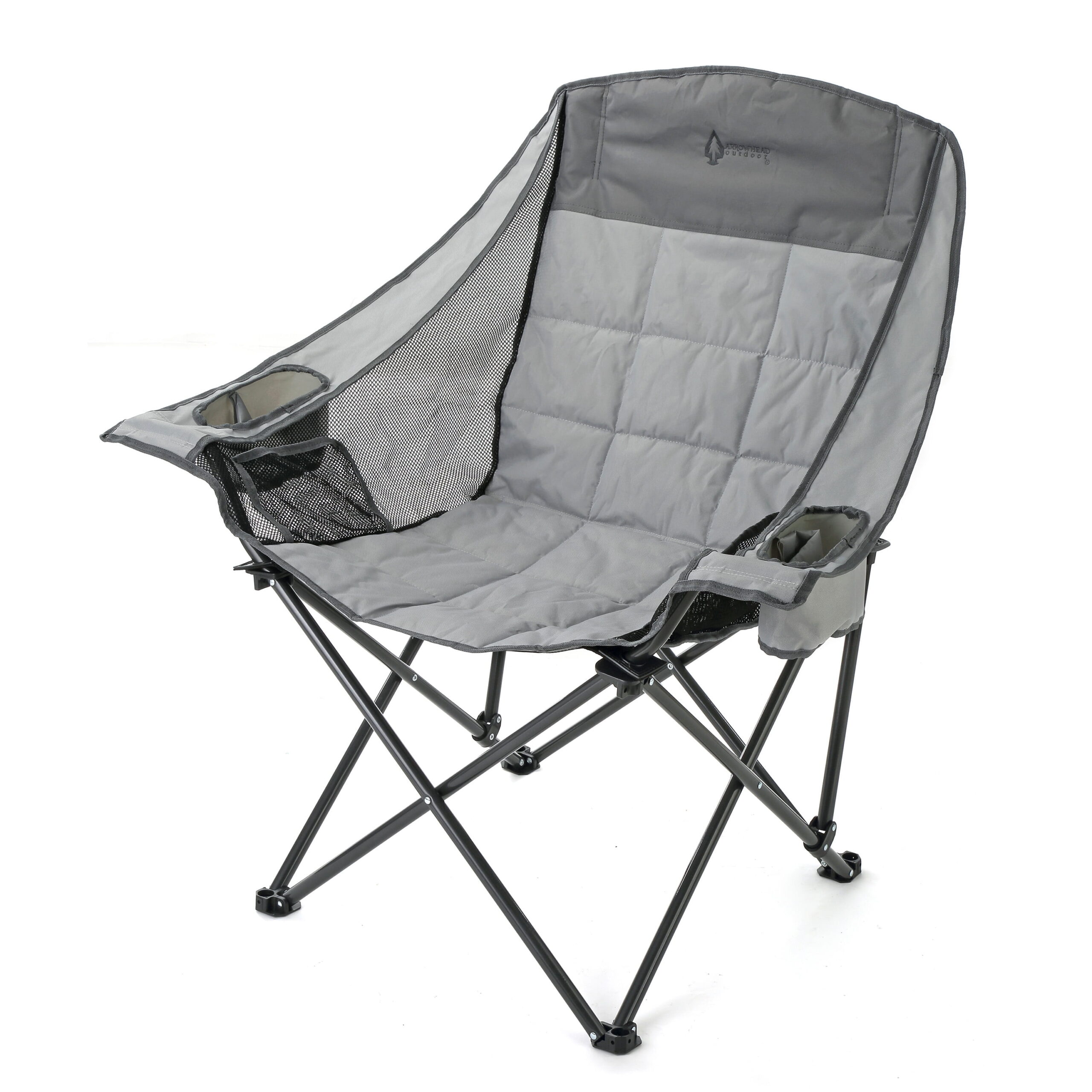 ARROWHEAD OUTDOOR Oversized Folding Camp Chair w/ Adjustable Double Sized Cup Holder, Mesh Sides, Inner Pockets, Carry Bag, 300 LBS Weight Capacity