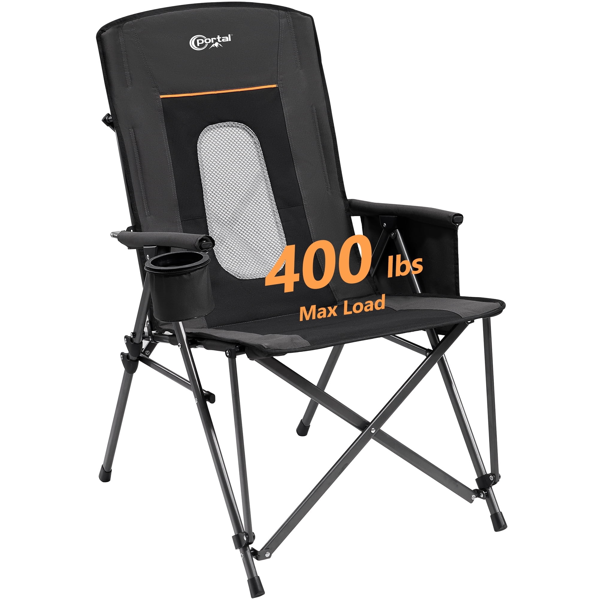 PORTAL Folding Camping Chair for Adults, Portable High Back Oversized Camp Chair for Outdoor, Supports 400 lbs,Black