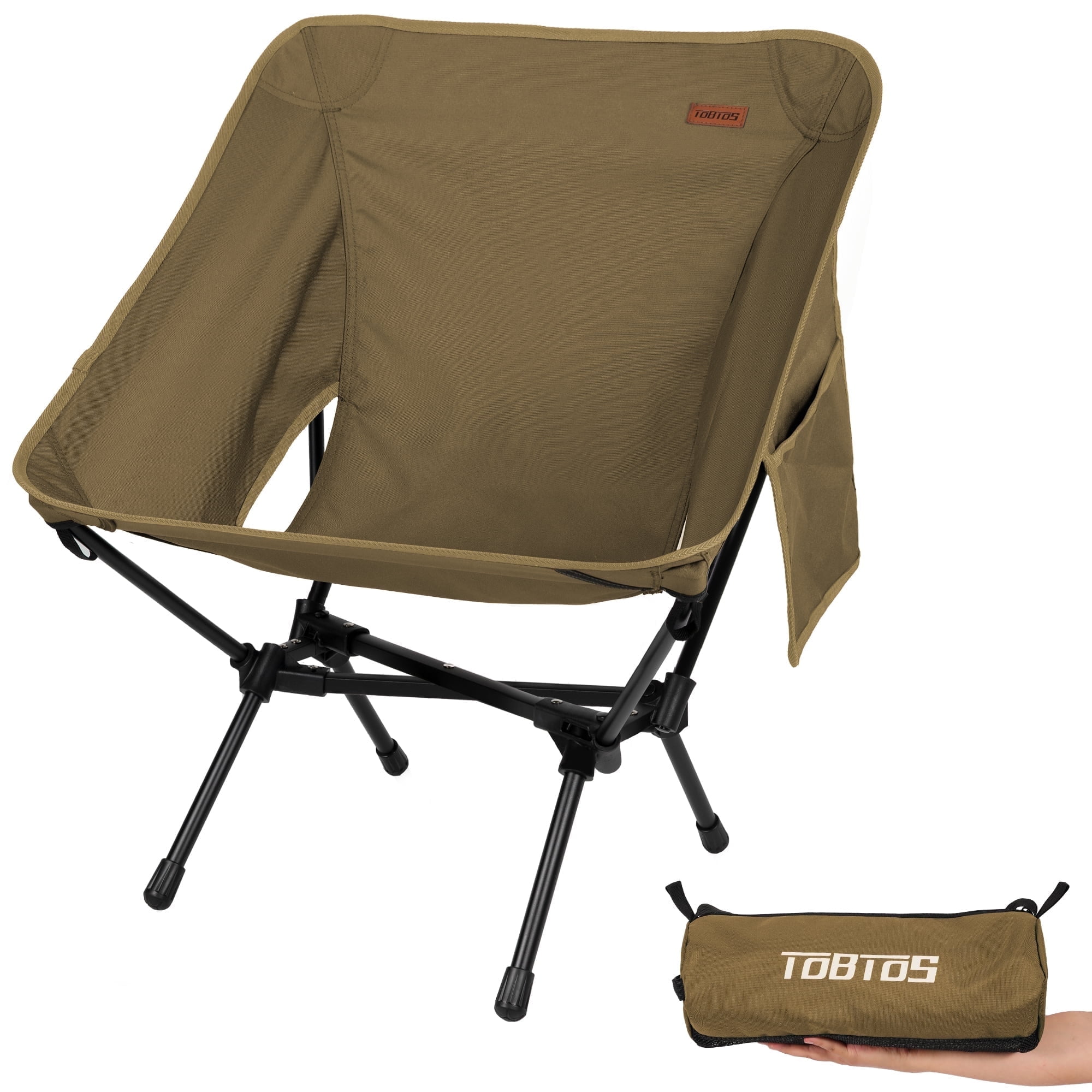 TOBTOS Portable Camping Chair, 330 lbs Lightweight Folding Chair with Stable Support for Camping, Beach, Hiking, Outdoor Travel(Khaki)