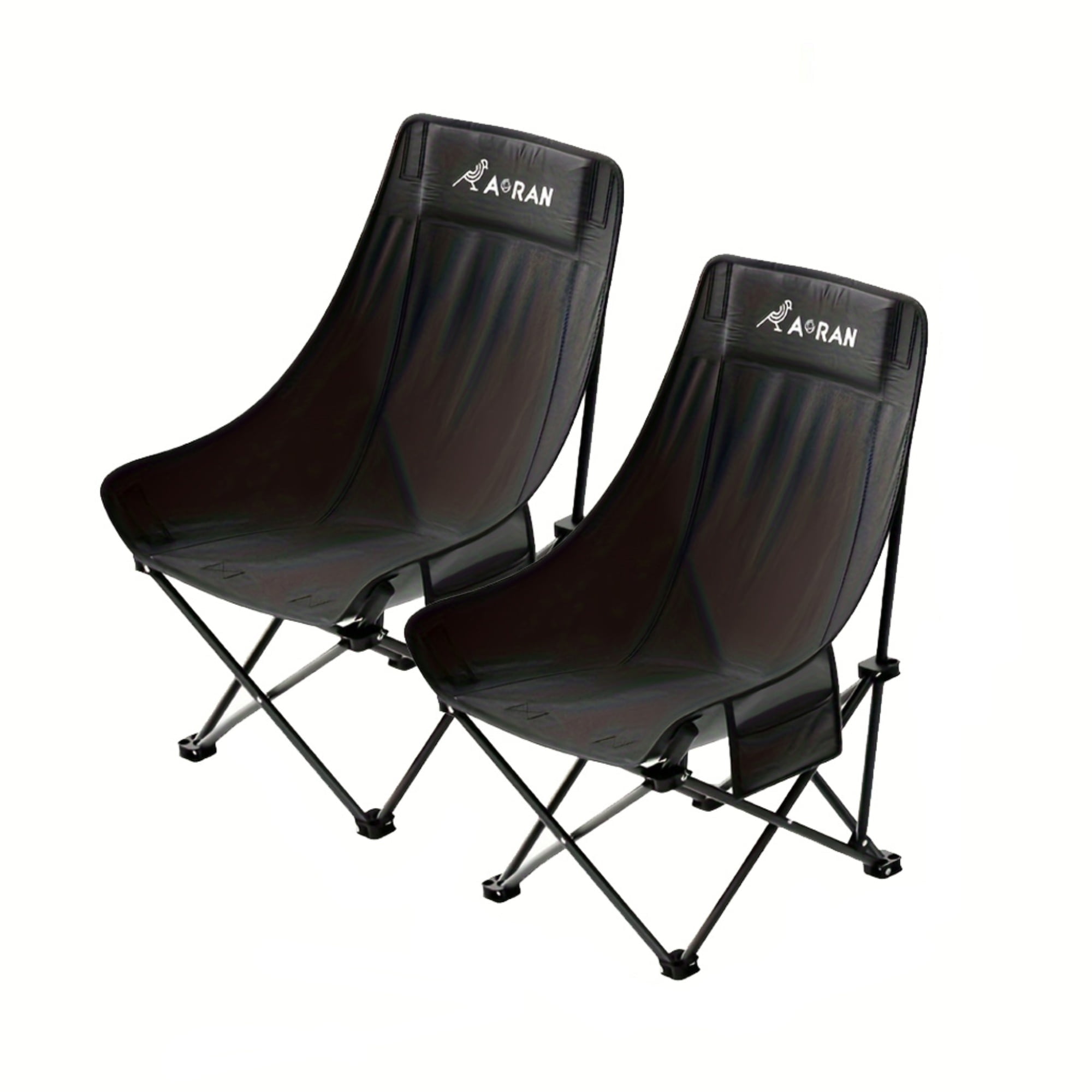 Aoran Portable Folding Camping Chair with Raised Backrest & Double Comfort, Outdoor Moon Chair Lightweight Foldable for Camping, Beach, Fishing and Sports, 2 Pack, Black