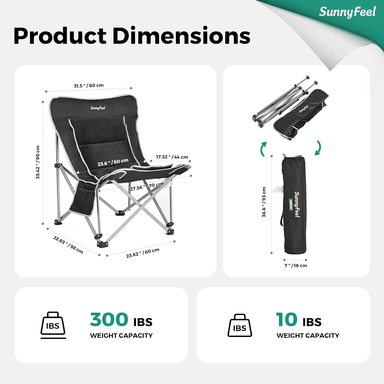 Oversized Camping Folding Chair for Outdoor Camp with Cup Holders & Carry Bag