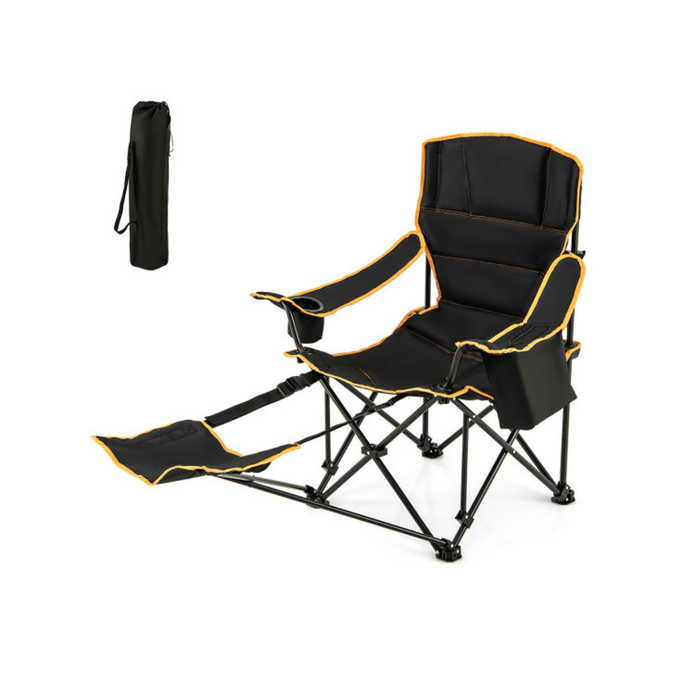 Spaco Folding Camping Chair with Footrest Camping Lounge Chair with Carry Bag, Outdoor Lounge Chair, Camping Furniture-Black