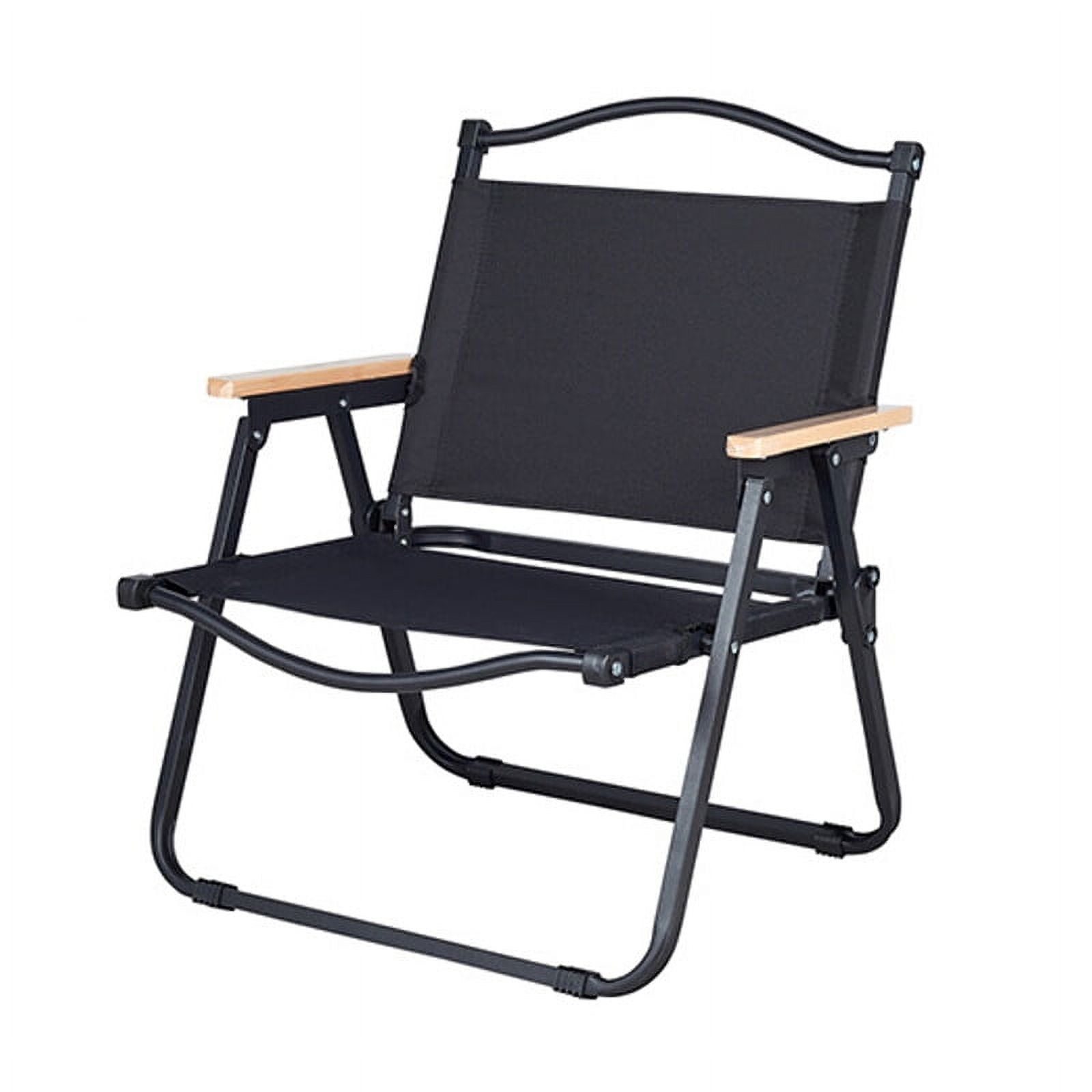 FELiCON Heavy Duty Camping Chair with Wooden Armrest, Black