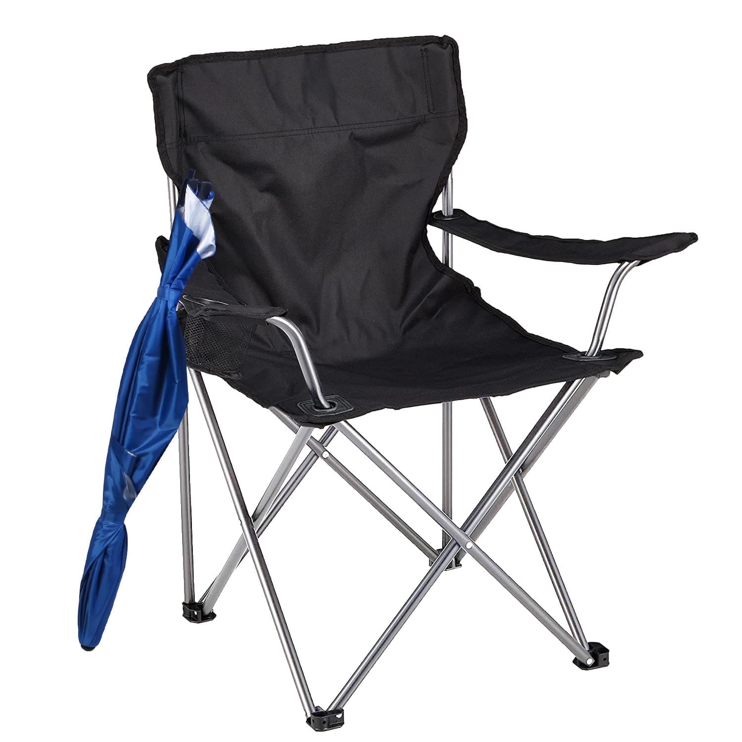 TeqHome Camping Chair with Canopy Shade Folding Beach Chair Support 220lbs with Adjustable Arm Cup Holder Detachable Umbrella Black
