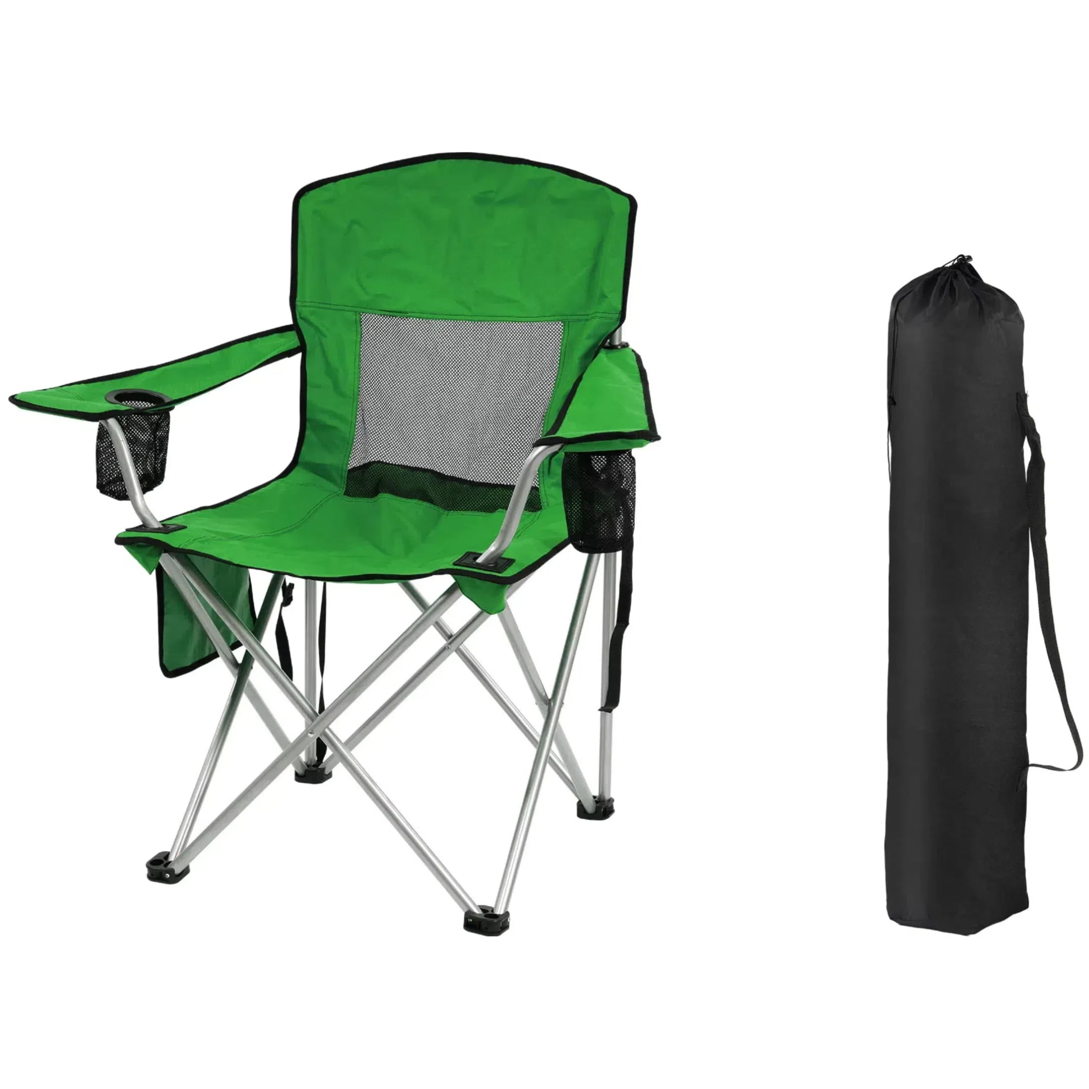 Gianna Foldable Camping Chairs, Outdoor Chair Camping Recliner with Support Mesh Backrest, Camping Recliner Lawn Chair with Cup Holder, Storage Pocket, Carrying Bag, Green