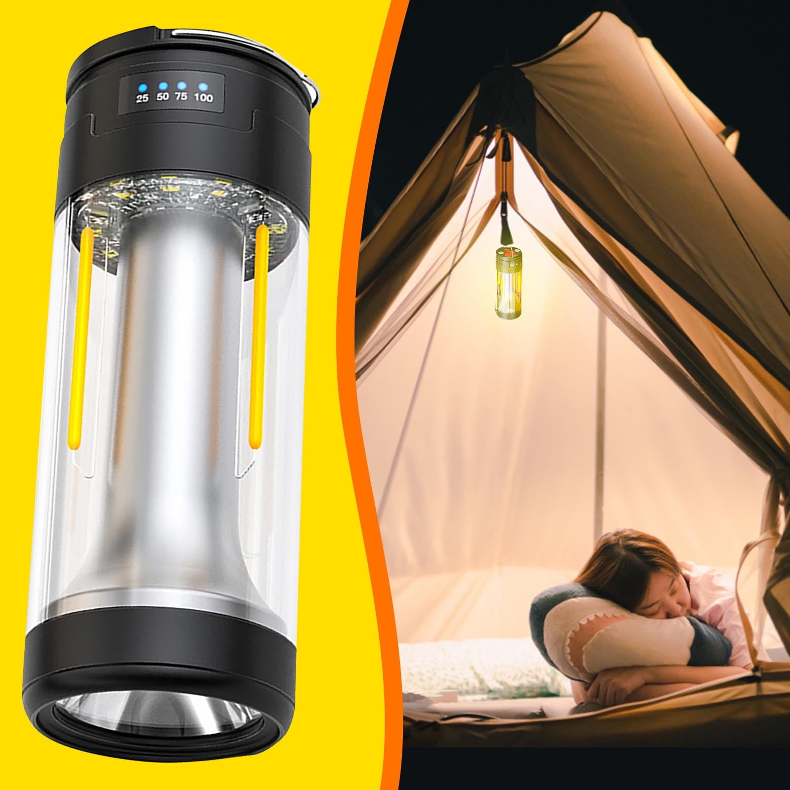 3-in-1 Mini Magnetic Camping Lantern, Flashlight & Tent Light with Phone Charger, 1-Pack
