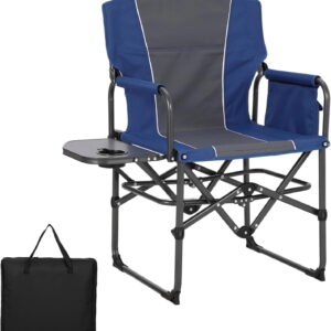 Lumiparty Director's Chair with Side Table, Portable Folding Camping Chair for Adlut, for Beach Fishing Picnic, Blue