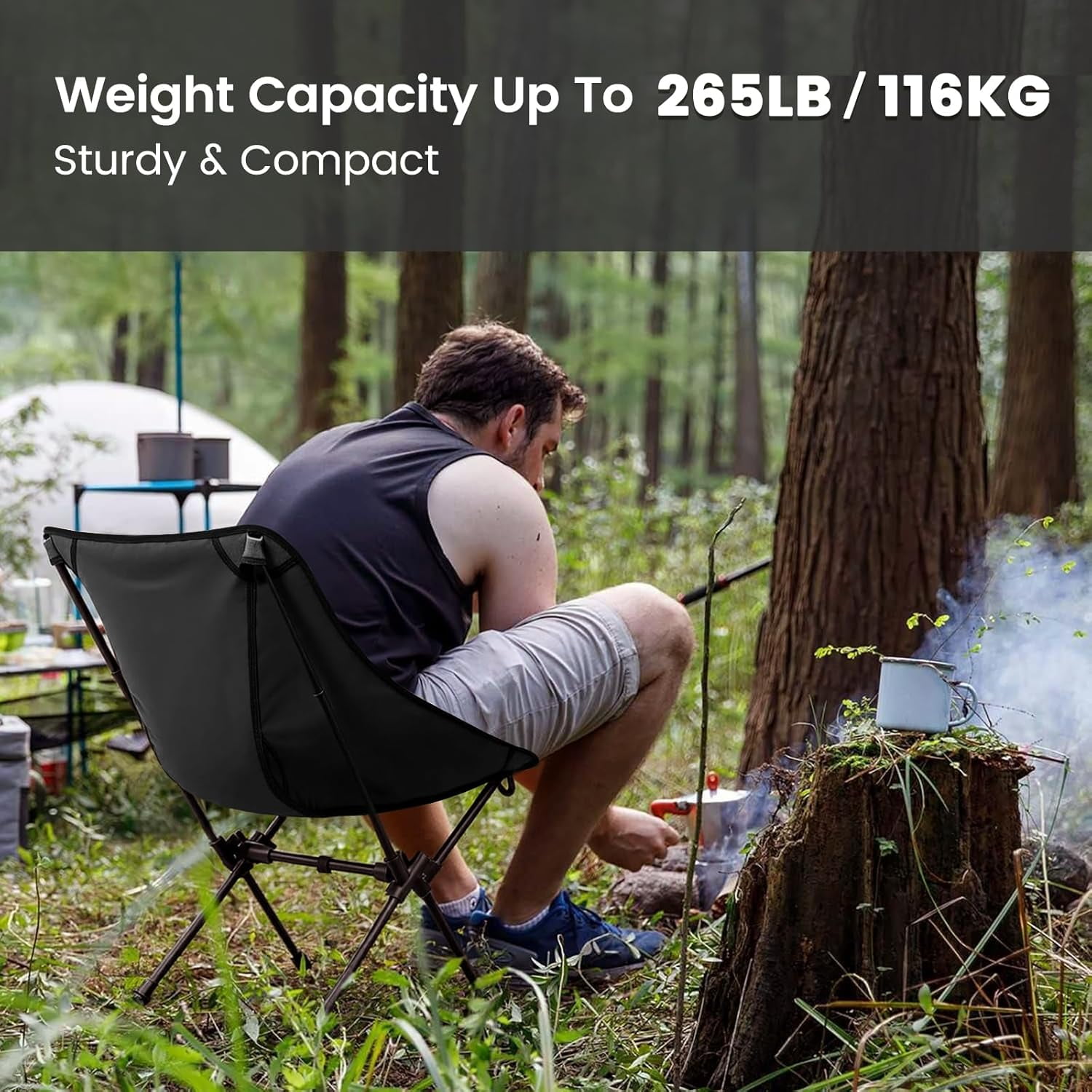 Portable Camping Chair Folding Compact Lawn Lightweight Backpacking Chair with Carry Bag for Outdoor Hiking Beach avel Picnic Festival Black - Image 4