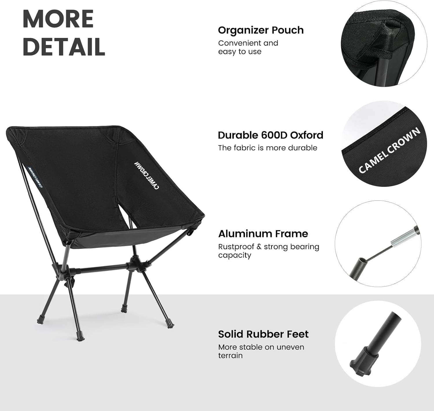 Portable Camping Chair Folding Compact Lawn Lightweight Backpacking Chair with Carry Bag for Outdoor Hiking Beach avel Picnic Festival Black - Image 5