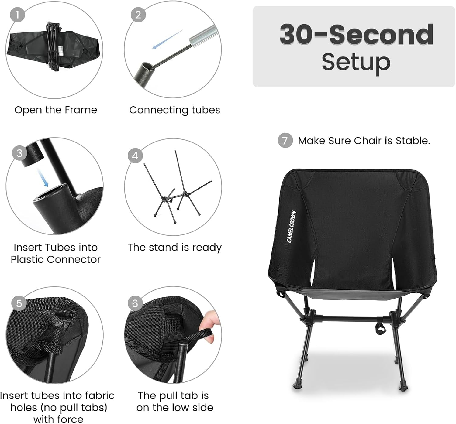 Portable Camping Chair Folding Compact Lawn Lightweight Backpacking Chair with Carry Bag for Outdoor Hiking Beach avel Picnic Festival Black - Image 6