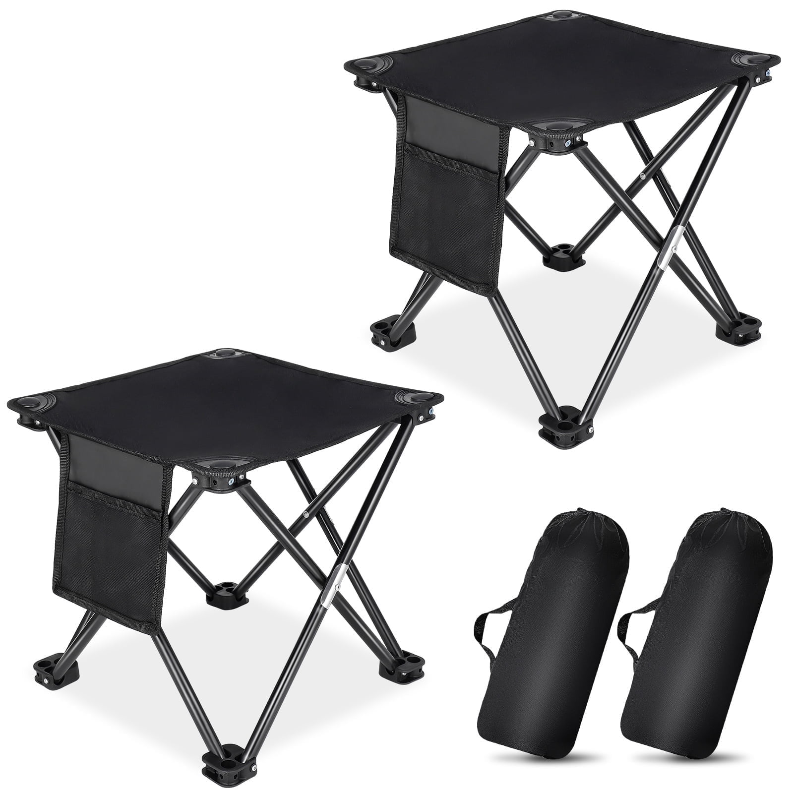 HEQUSIGNS 2PCS Folding Camping Stool, Portable Outdoor Camping Chair with Storage Bag, Lightweight 200 LB Bearing Capacity Chair for Adult Fishing Hiking Gardening