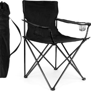 Chair, Oversized Folding Lawn Chair for Adults, Foldable Camp Chair with Cup Holders Portable for Outdoor Fishing, Hiking, Travel, Picnic, Beach, Carrying Bag & Supports 275lbs (Black)