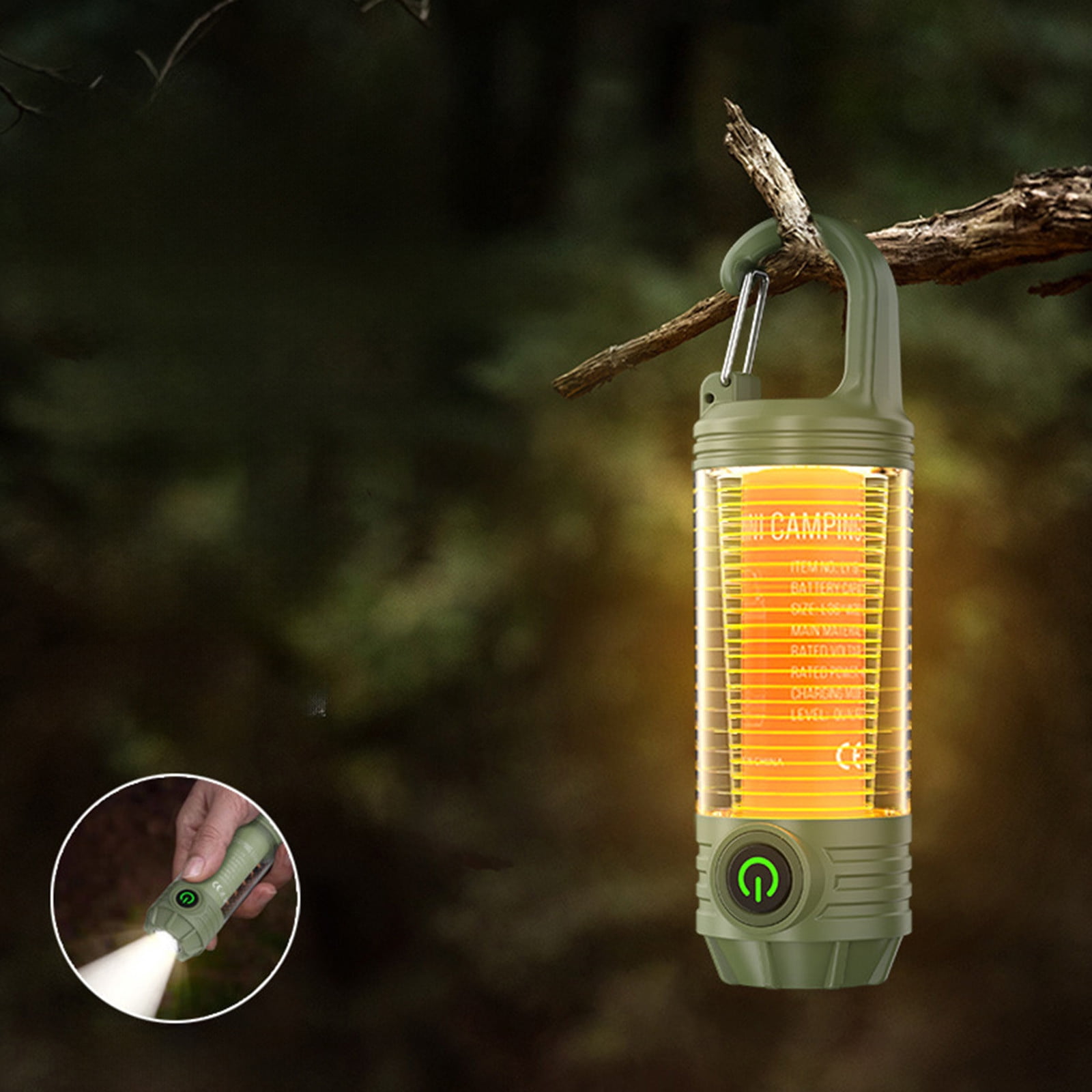 Gnmfd Portable Outdoor Camping Lantern Flashlight Mood Light Type-C Rechargeable Two Brightness Adjustable Hook for Hiking Night Exploration Travel Adventure