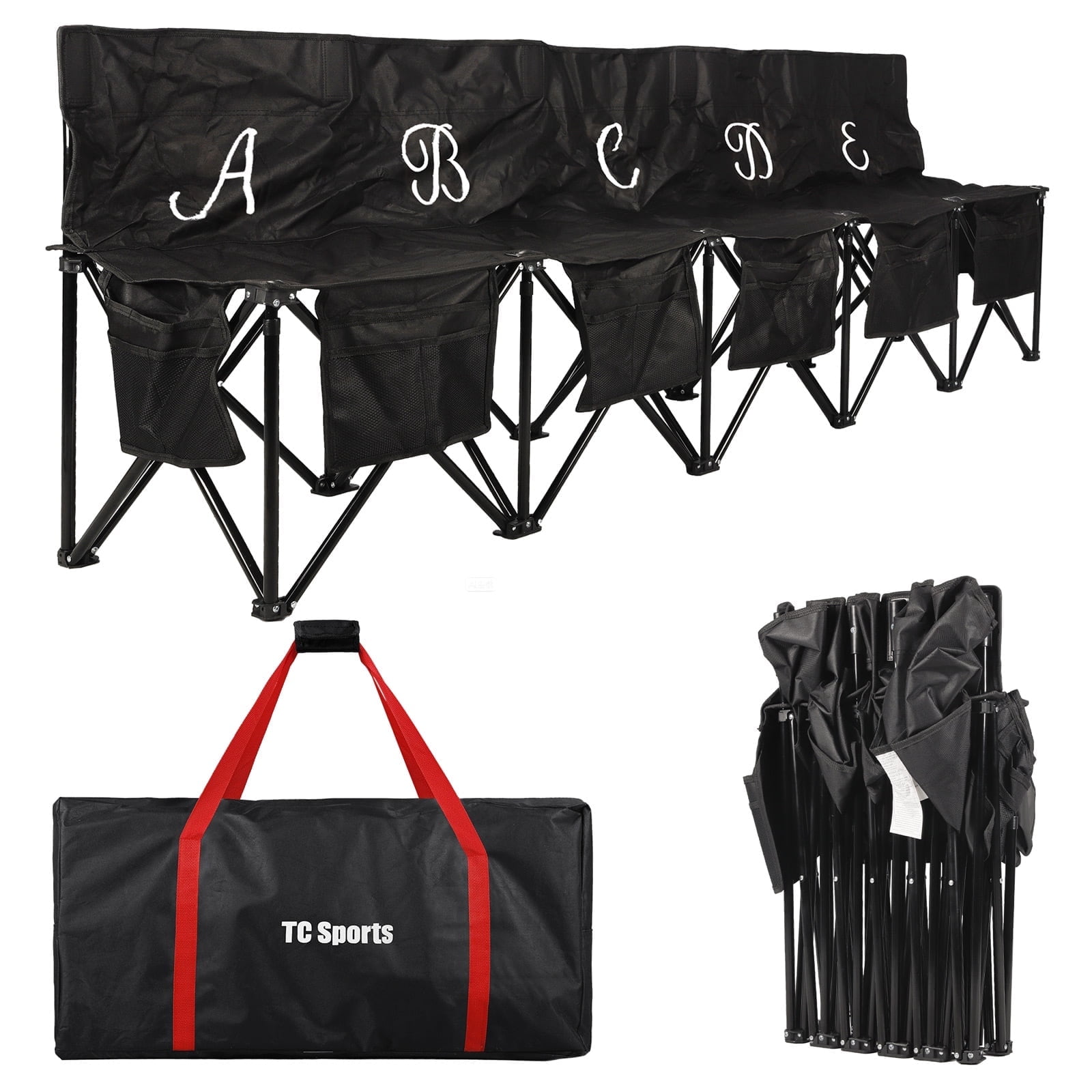 5-Seater Folding Soccer Chair Portable Team Sport Sideline Chair For Soccer Camps, Trips, Camping, Events and Other Outdoor