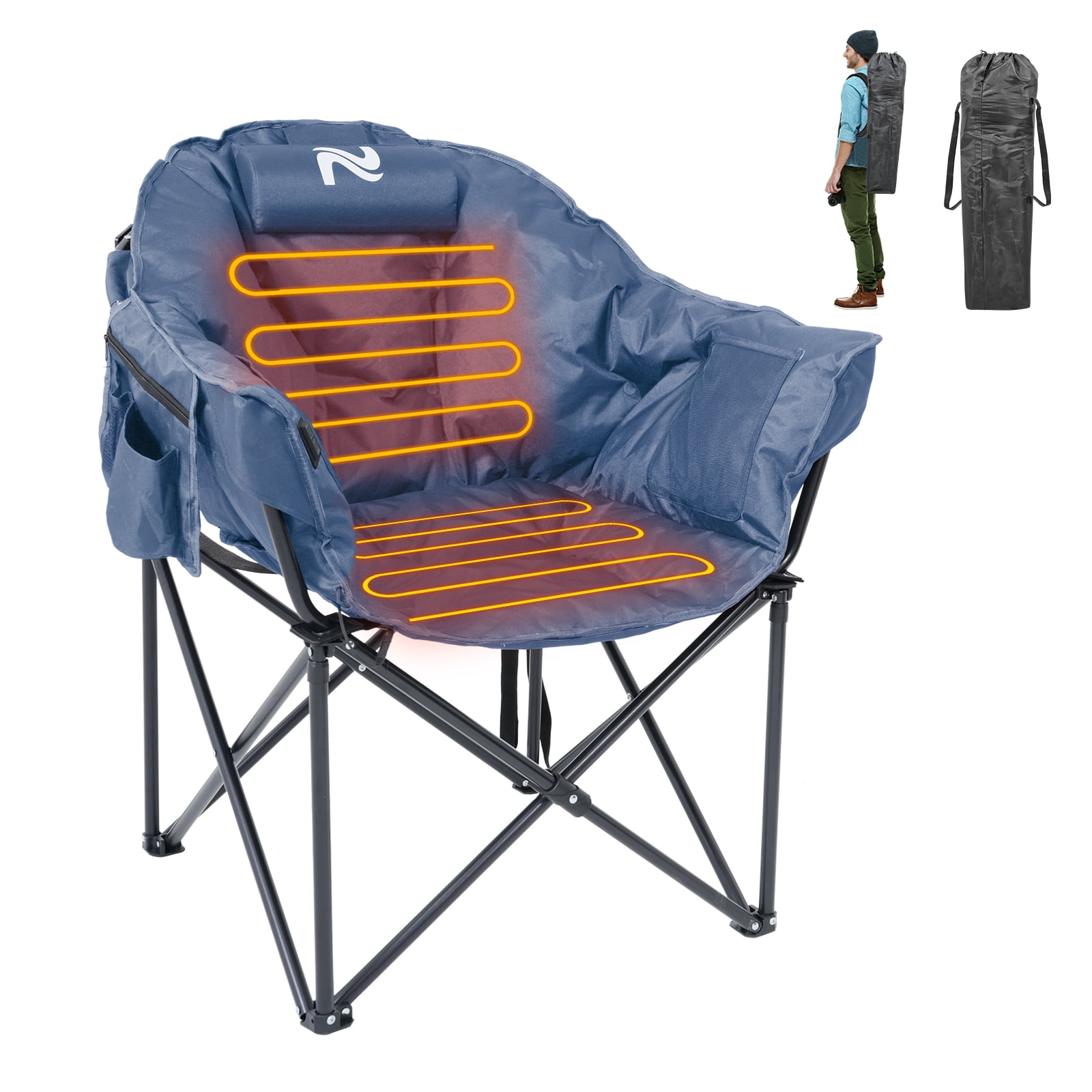 Slsy Heated Camping Chair Oversized, XL Heated Chair Outdoor Sports, 3 Heating Levels Adjustable Camping Chairs for Adults with Storage Bag, Folding Outdoor Chair