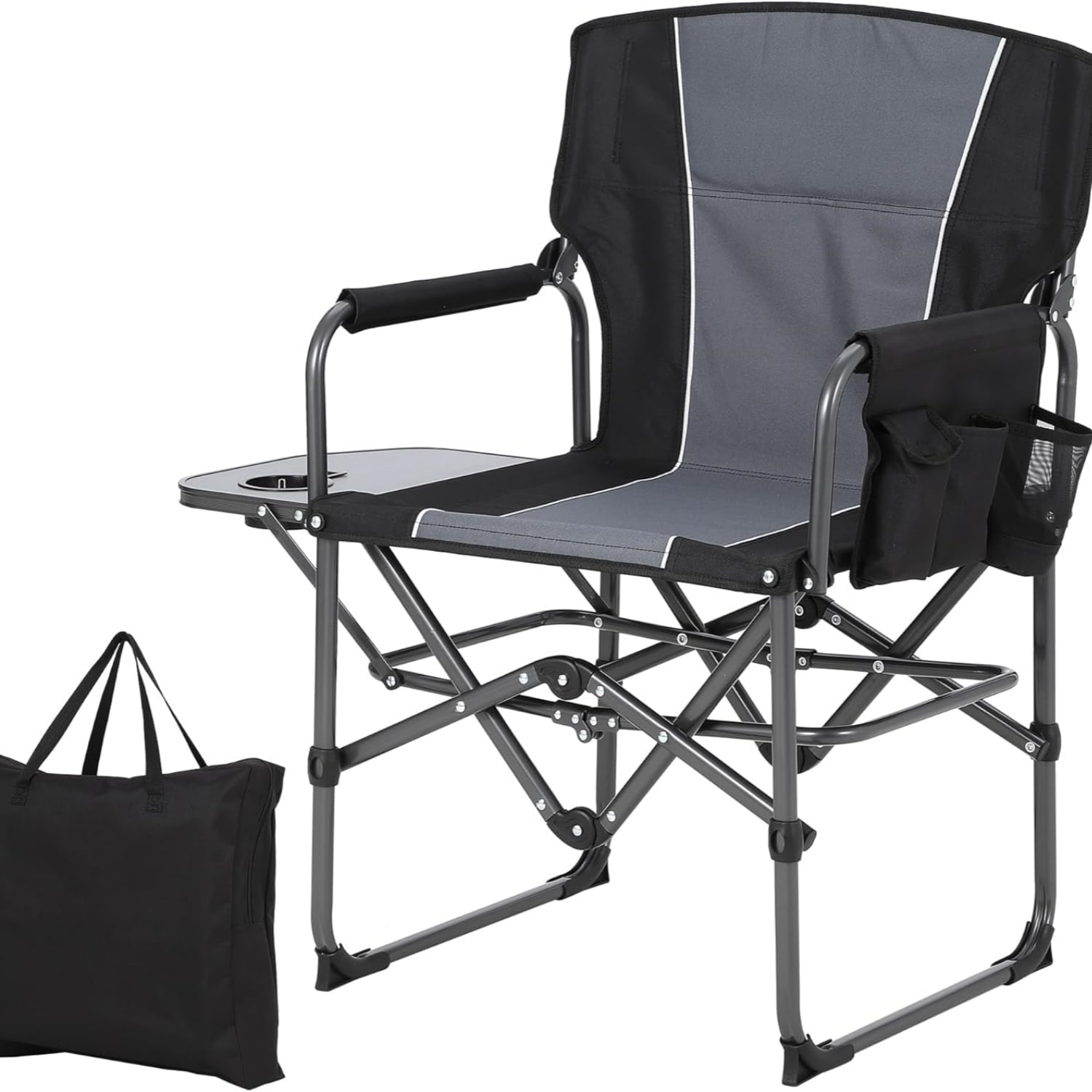 Riedhoff Folding Camping Chair 20.1*23*36.22 inch, with Carrying Bag, Black & Gray, 1 Pack