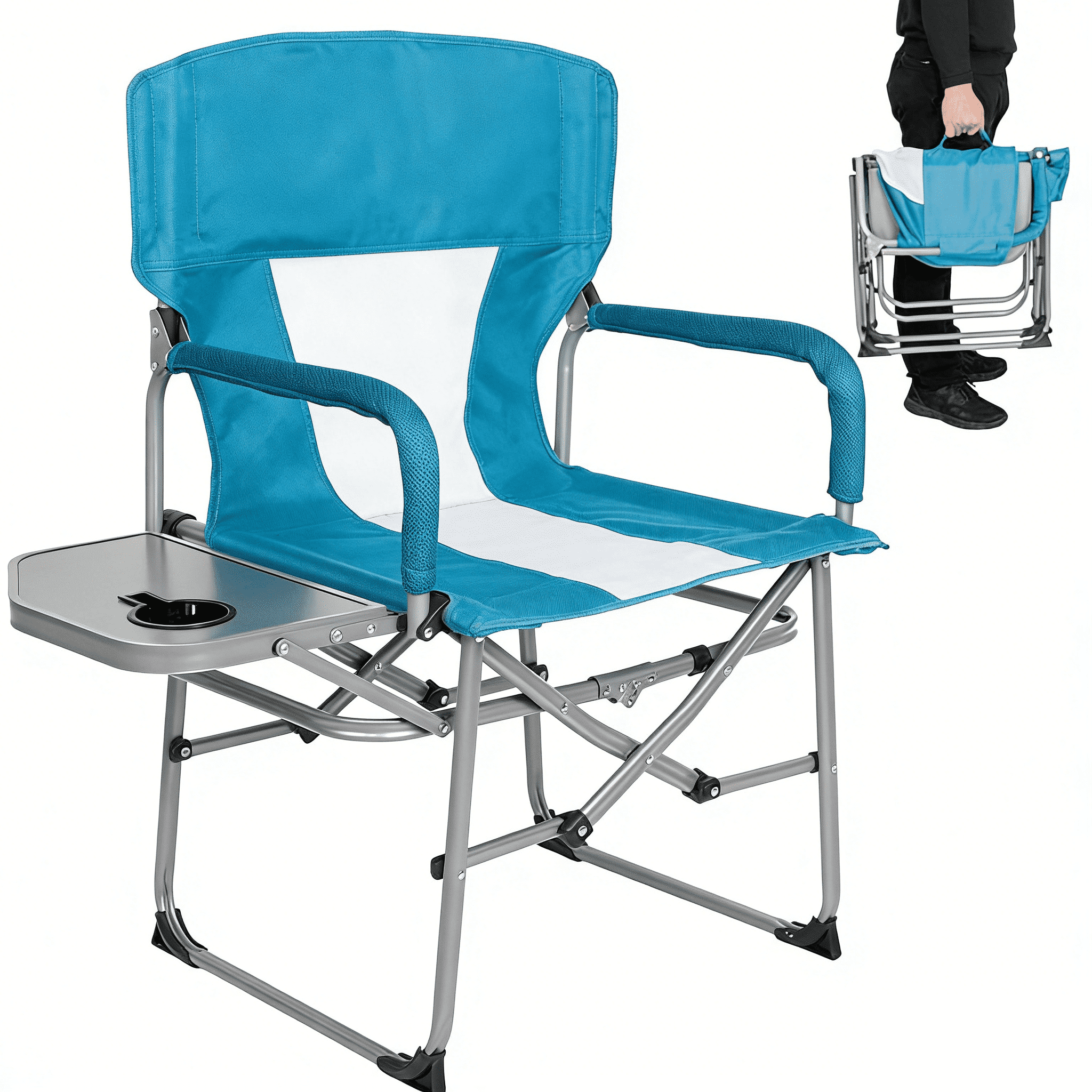 Mapskey Camping Directors Chair, Heavy Duty,Oversized Portable Folding Chairs with Side Table, Pocket for Beach, Fishing,Trip,Picnic,Lawn,Concert Outdoor