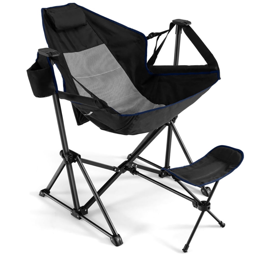 GVN Hammock Camping Chair with Retractable Footrest and Carrying Bag-Black, Outdoor Camping Chairs for Adult Hiking Fishing Beach
